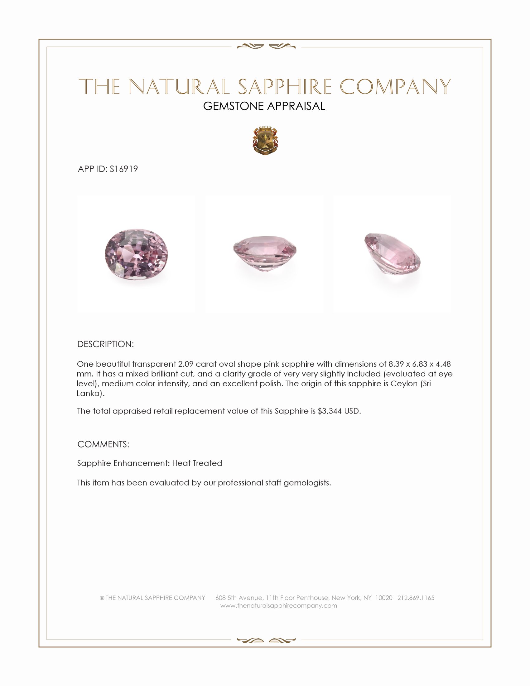 2.09 Ct. Pink Sapphire from Ceylon (Sri Lanka)