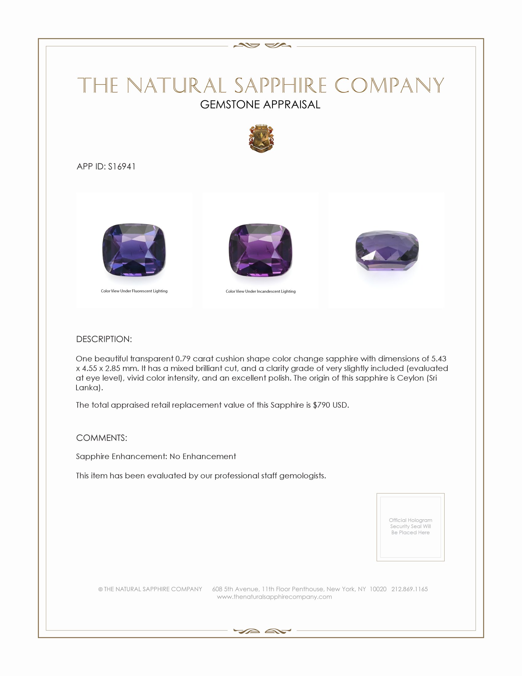 0.79 Ct. Color Change Sapphire from Ceylon (Sri Lanka)