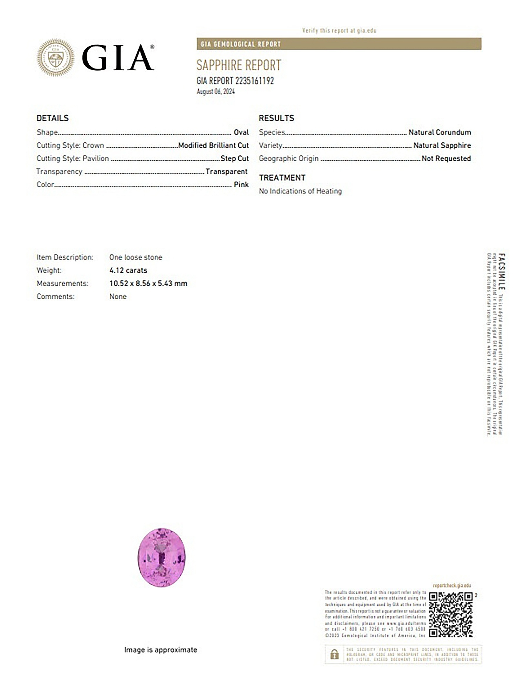 4.12 Ct. Pink Sapphire from Ceylon (Sri Lanka)