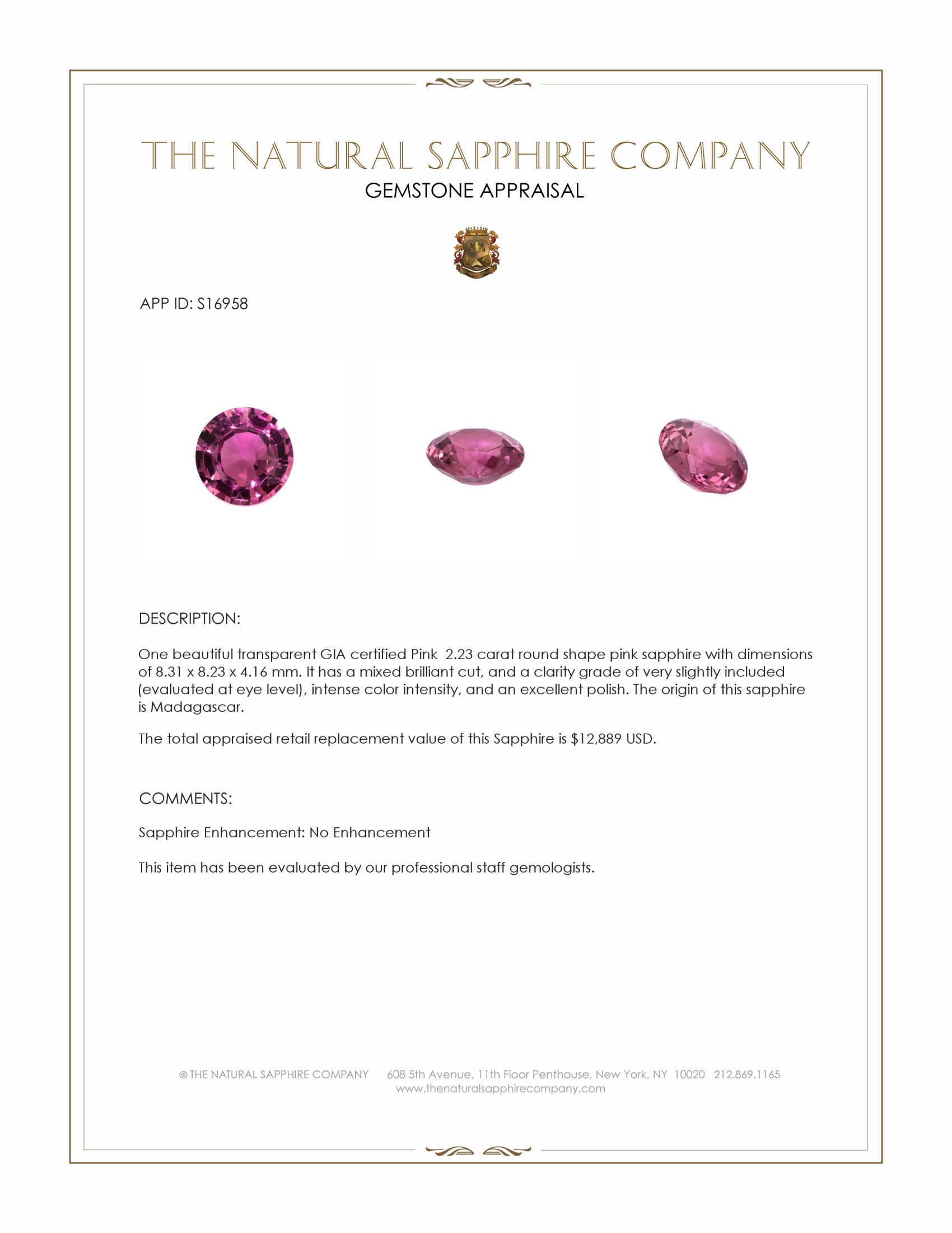 2.23 Ct. Pink Sapphire from Madagascar