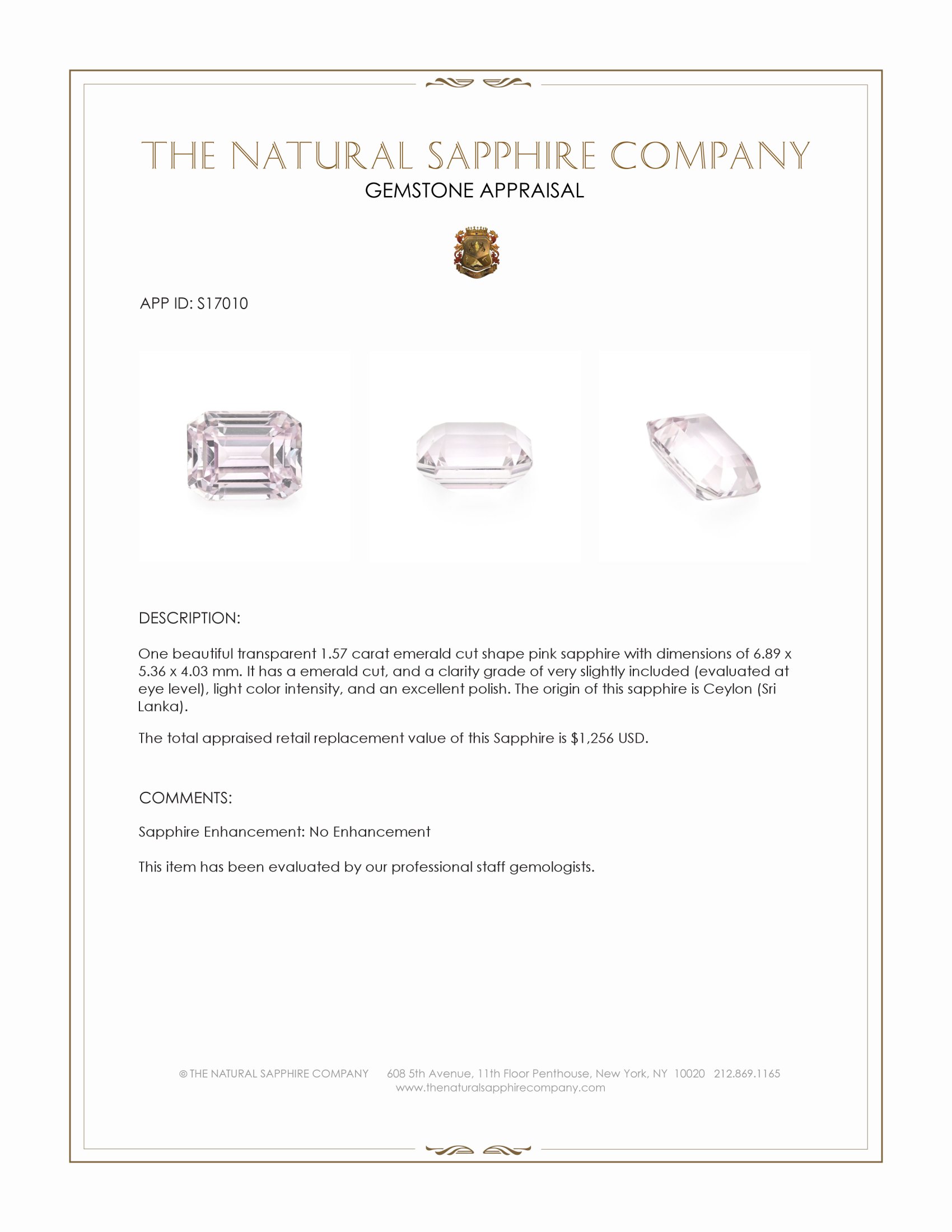 1.57 Ct. Pink Sapphire from Ceylon (Sri Lanka)