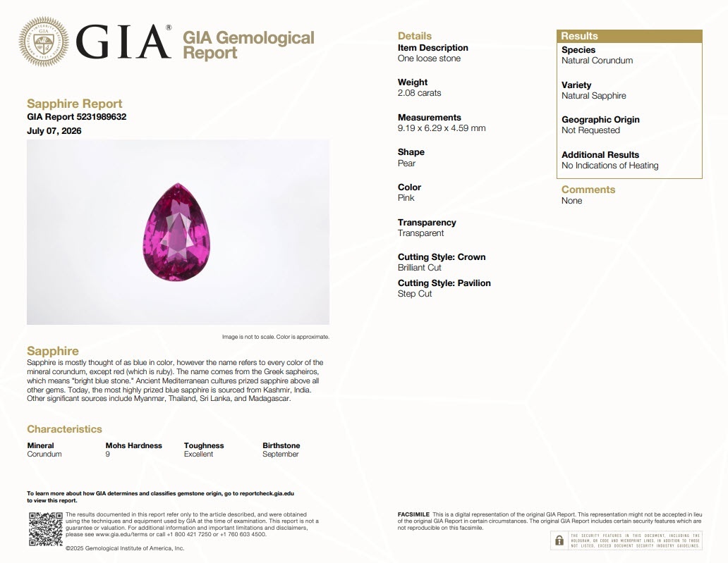 2.07 Ct. Pink Sapphire from Ceylon (Sri Lanka)