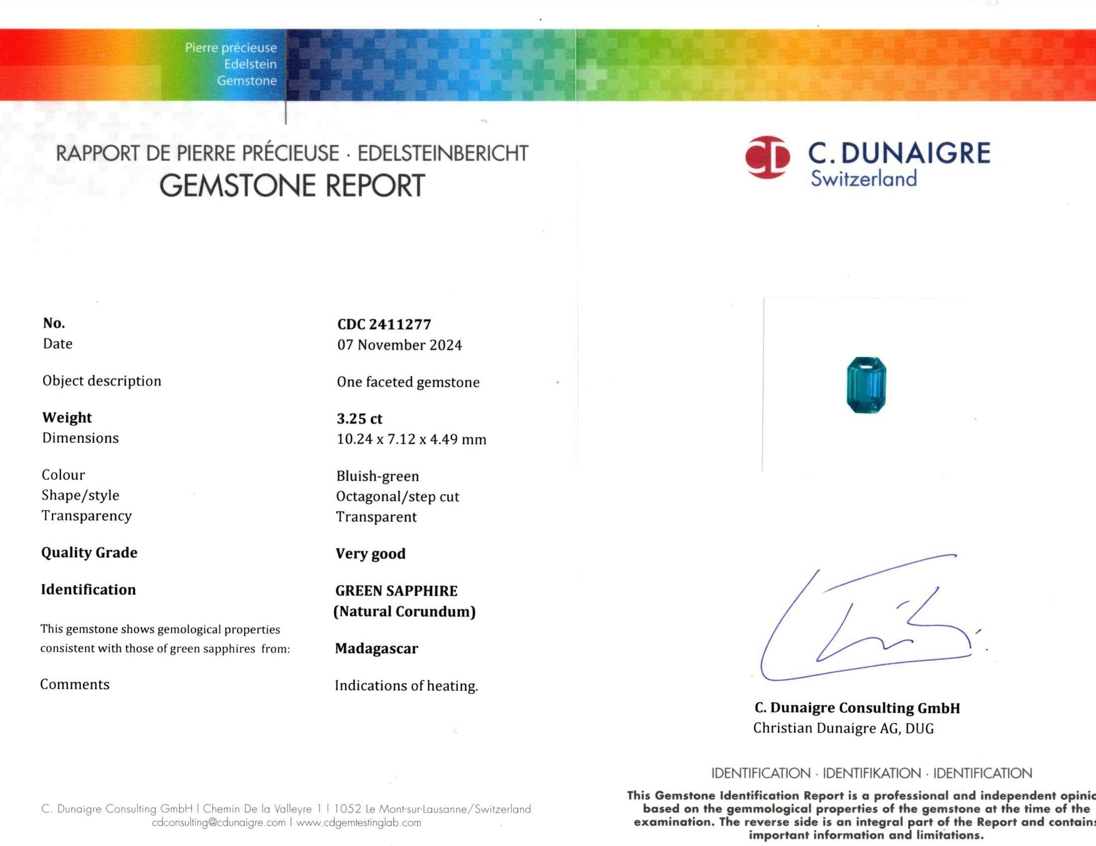 3.25 Ct. Bluish Green Sapphire from Madagascar