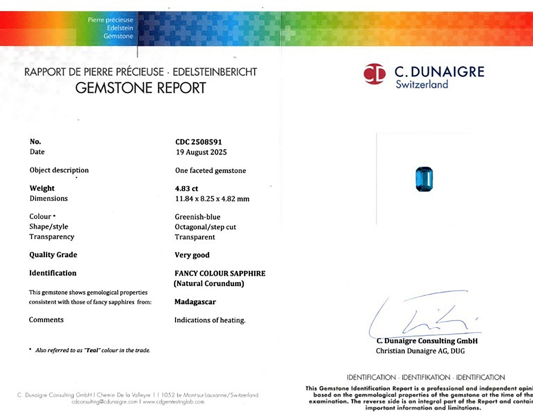 4.83 Ct. Greenish Blue Sapphire from Madagascar