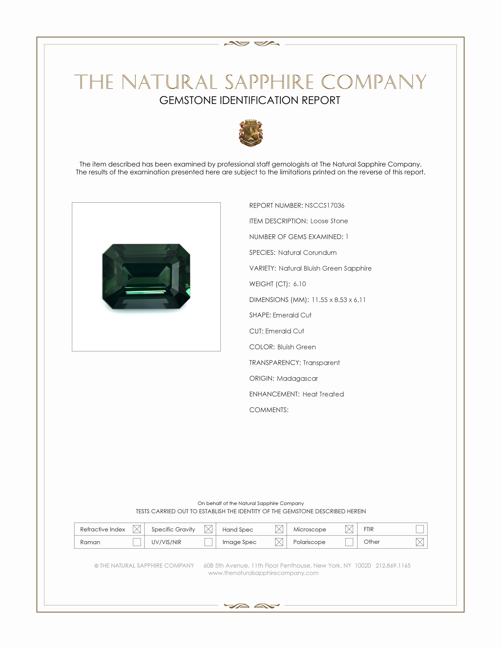 6.10 Ct. Bluish Green Sapphire from Madagascar