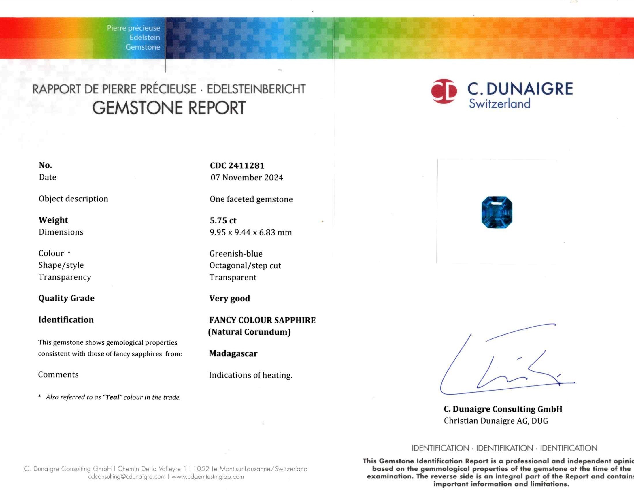 5.75 Ct. Greenish Blue Sapphire from Madagascar