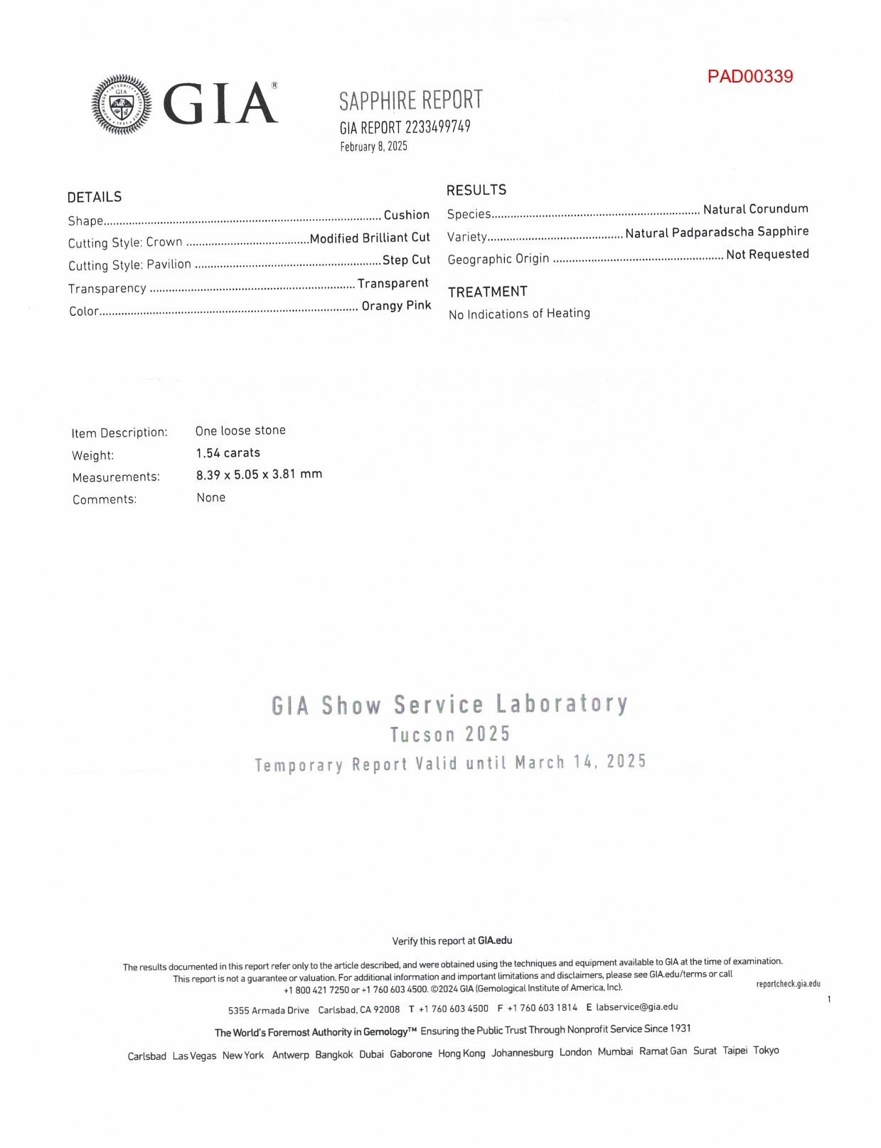 1.55 Ct. Padparadscha Sapphire from Ceylon (Sri Lanka)