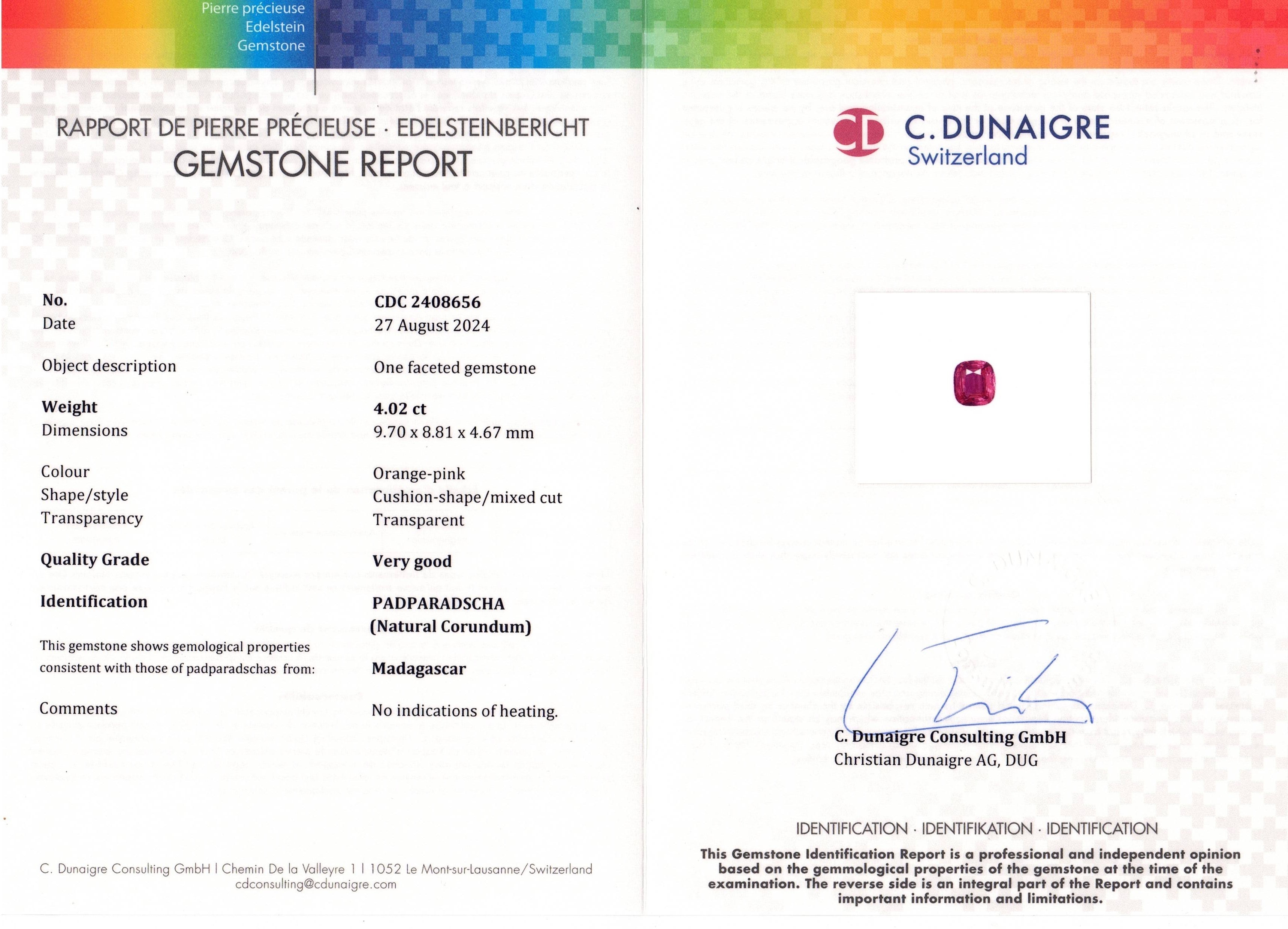 4.02 Ct. Padparadscha Sapphire from Madagascar