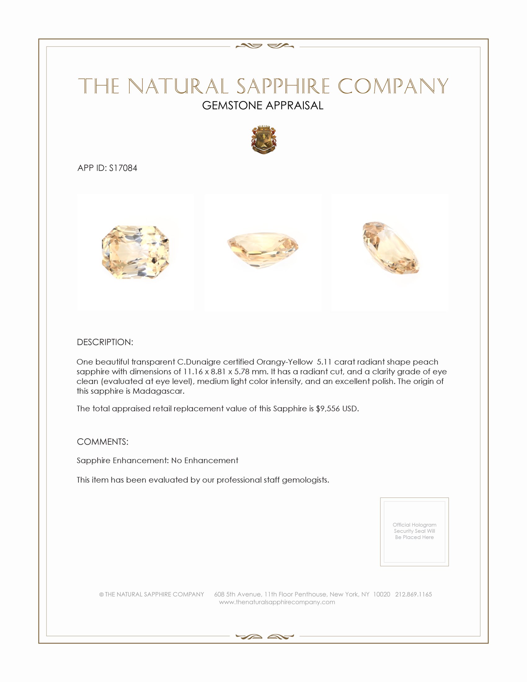 5.11 Ct. Peach Sapphire from Madagascar