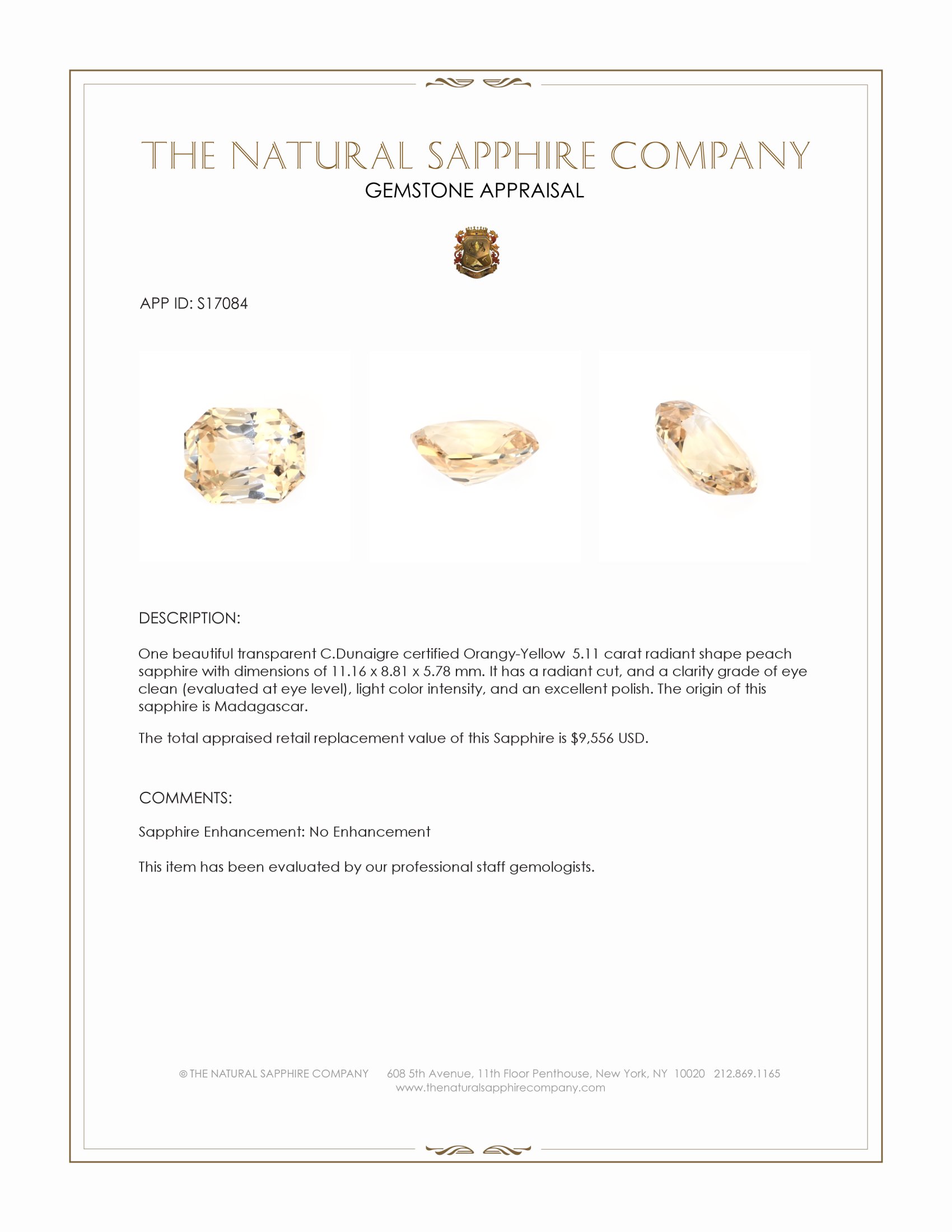 5.11 Ct. Peach Sapphire from Madagascar