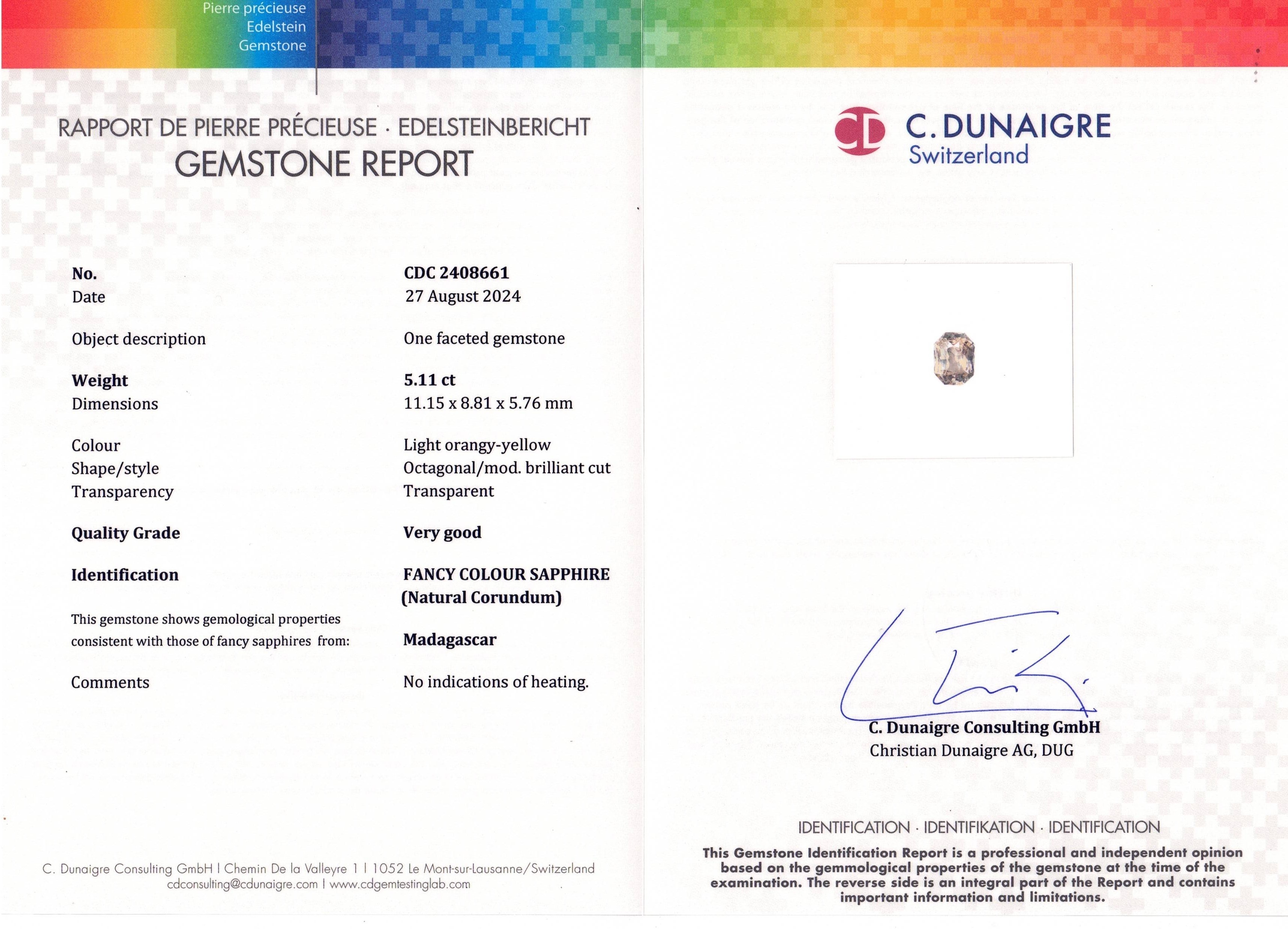 5.11 Ct. Peach Sapphire from Madagascar