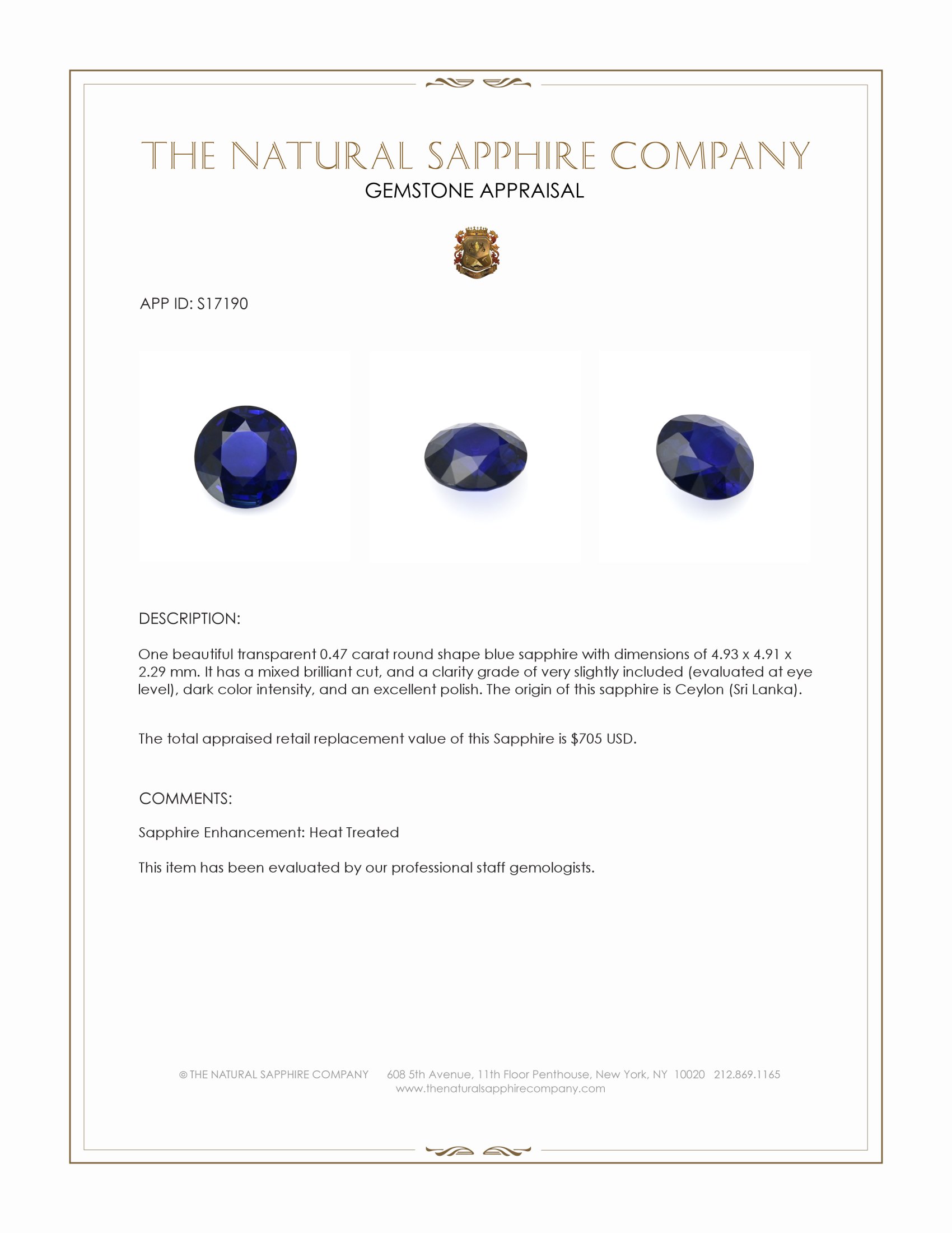 0.47 Ct. Blue Sapphire from Ceylon (Sri Lanka)
