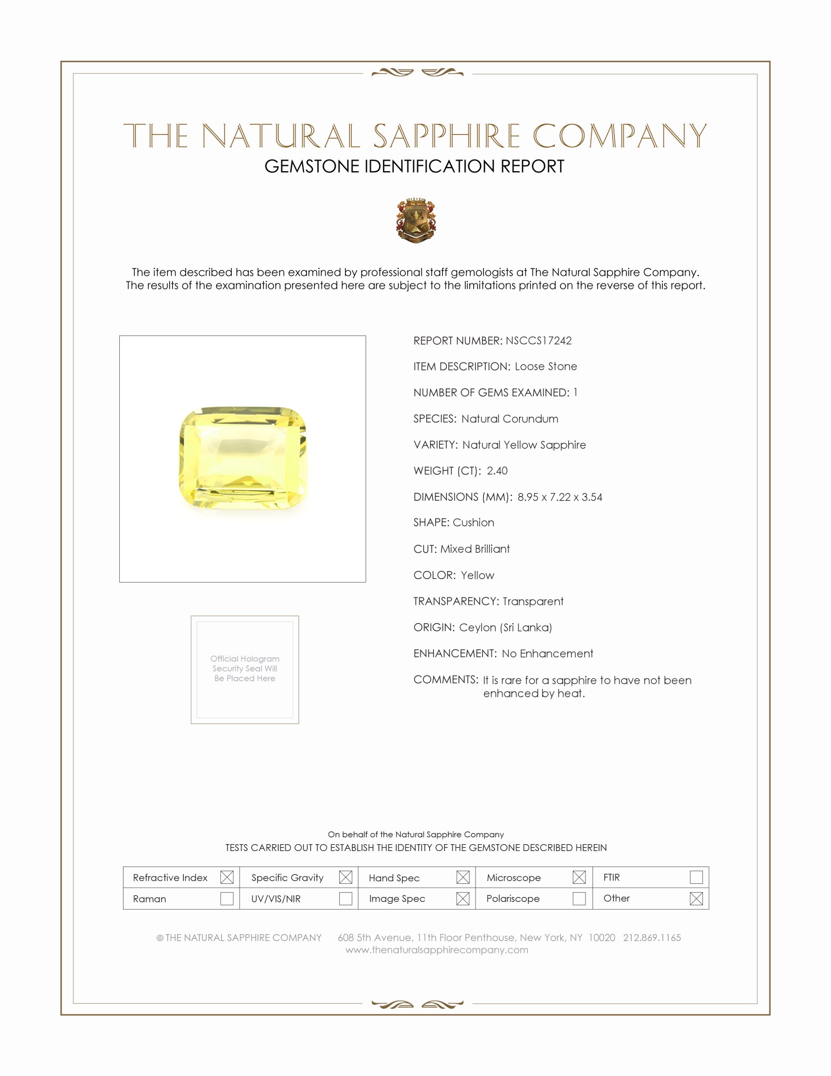 2.40 Ct. Yellow Sapphire from Ceylon (Sri Lanka)