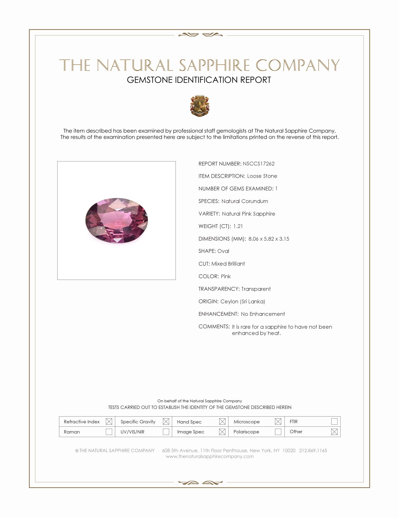 1.21 Ct. Pink Sapphire from Ceylon (Sri Lanka)
