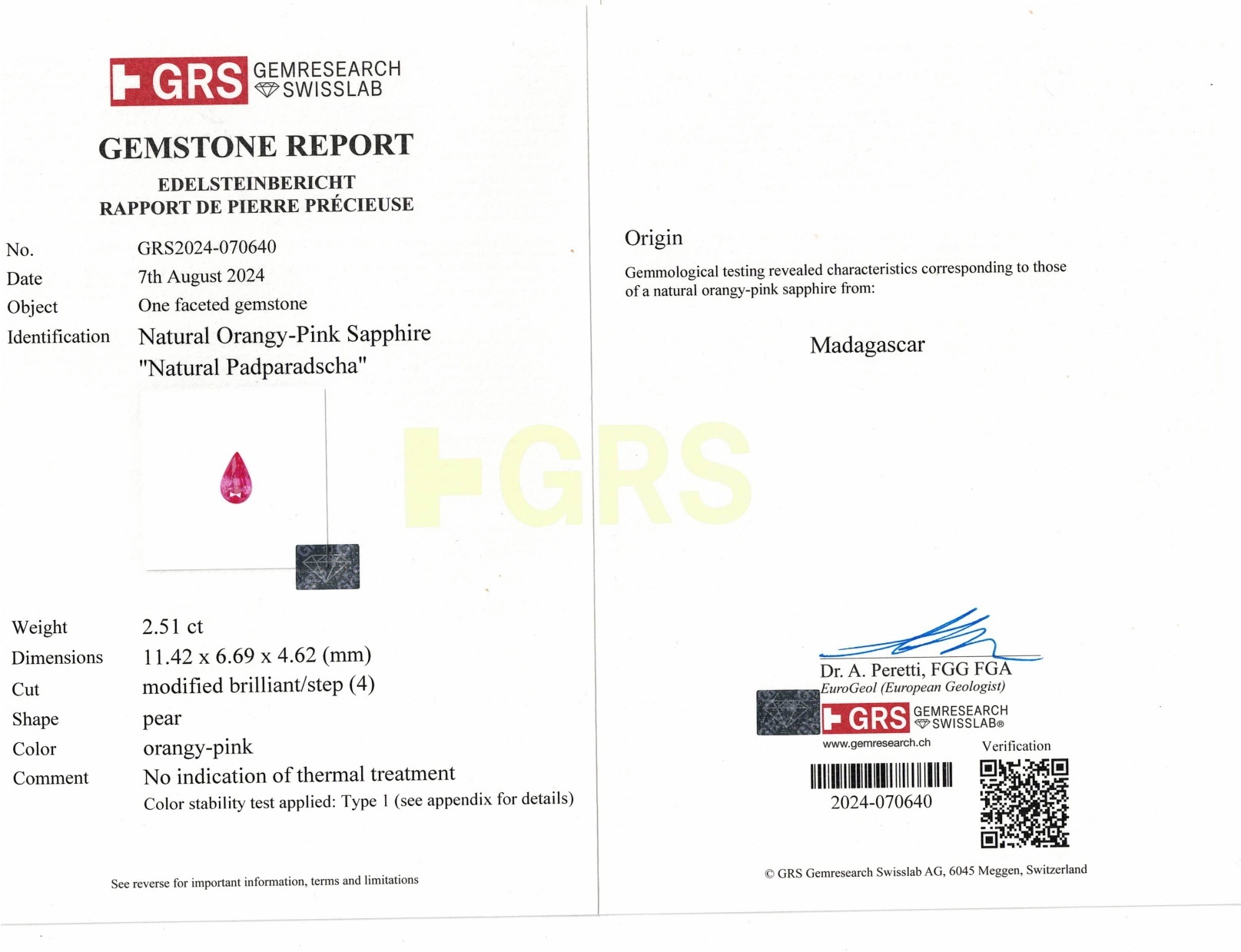 2.51 Ct. Padparadscha Sapphire from Madagascar