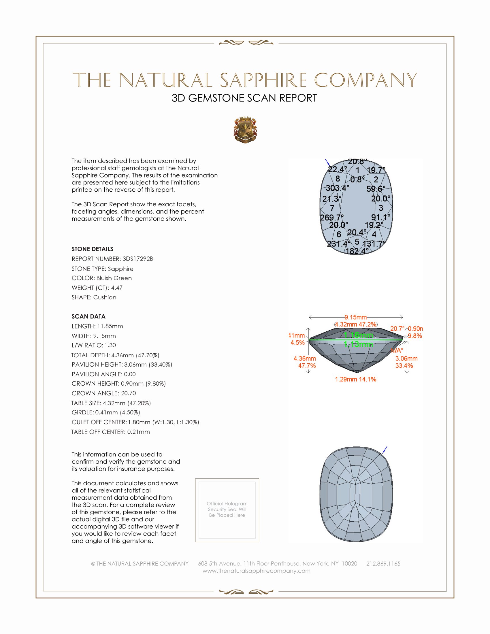4.47 Ct. Bluish Green Sapphire from Ceylon (Sri Lanka)