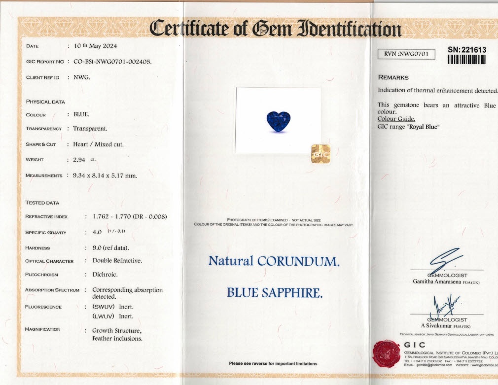 2.94 Ct. Blue Sapphire from Ceylon (Sri Lanka)