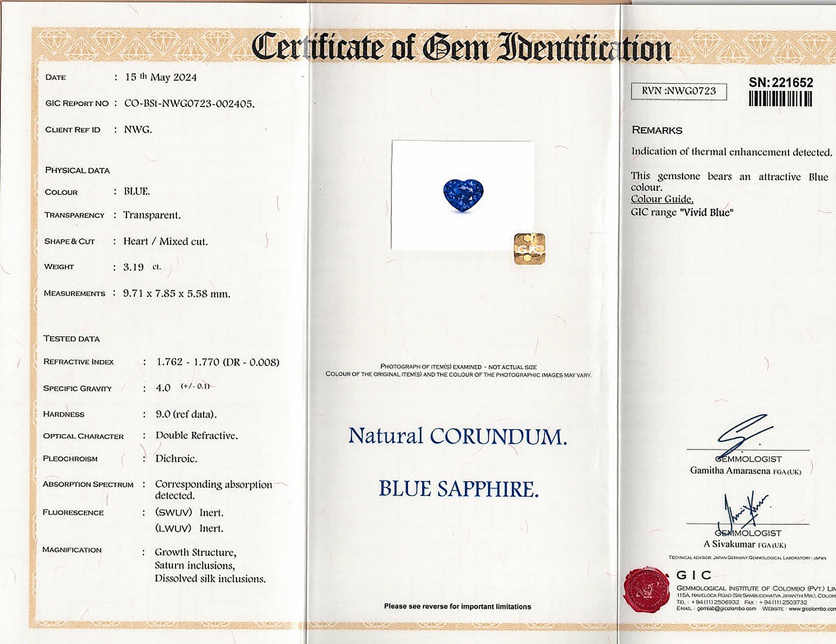 3.19 Ct. Blue Sapphire from Ceylon (Sri Lanka)