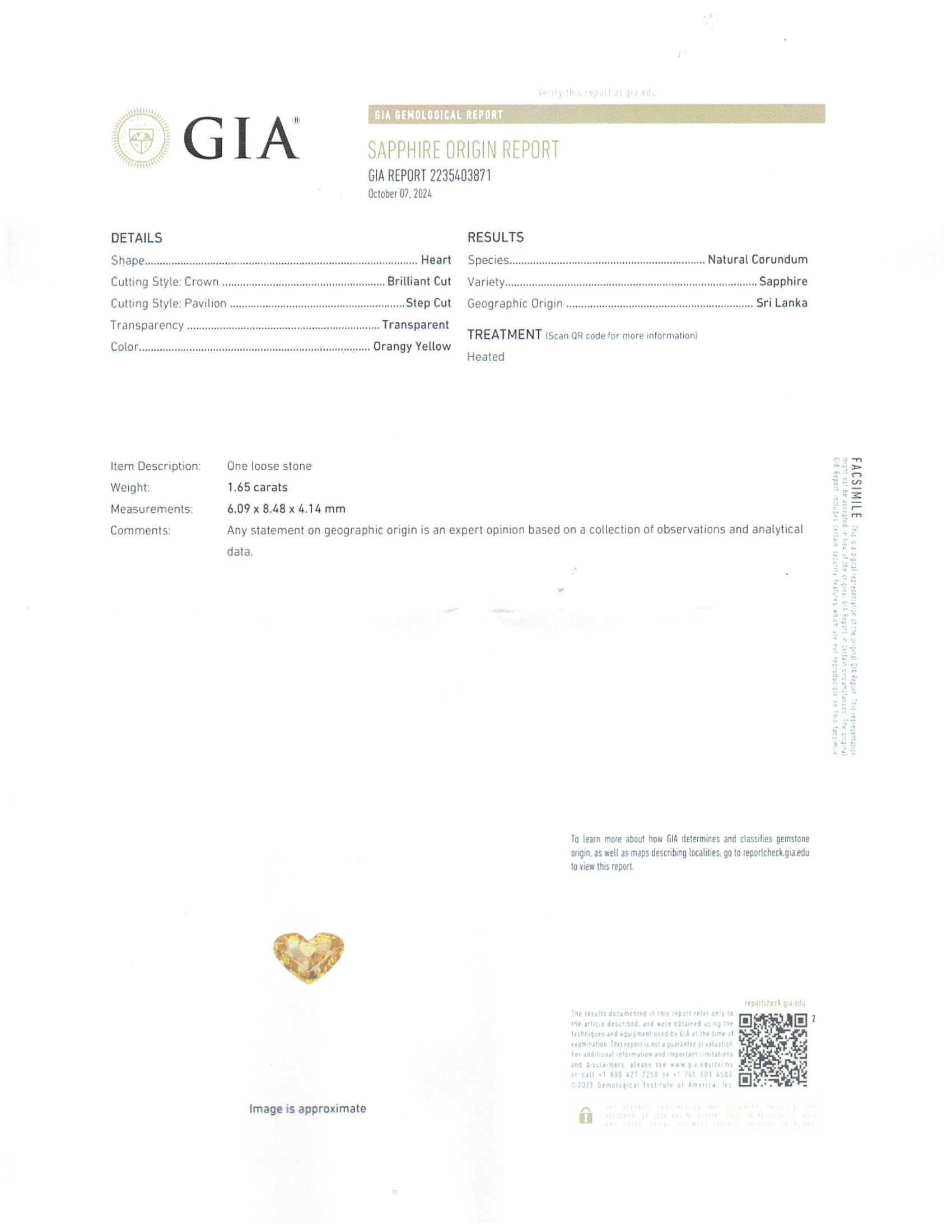 1.65 Ct. Orangish Yellow Sapphire from Ceylon (Sri Lanka)