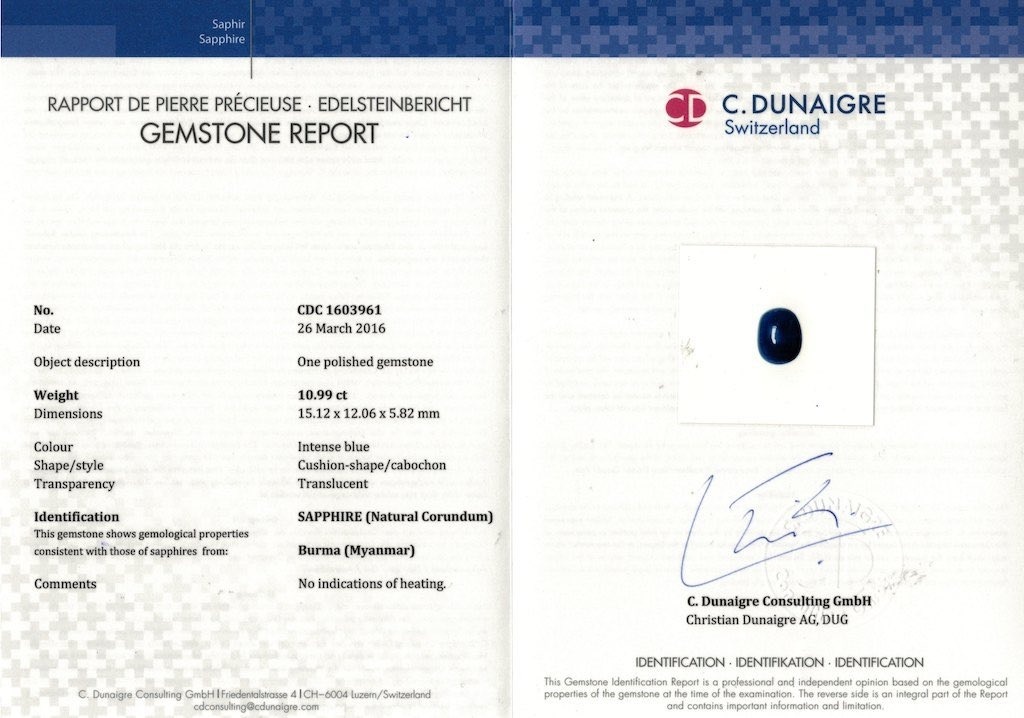 10.99 Ct. Blue Cabochon Sapphire from Burma (Myanmar)