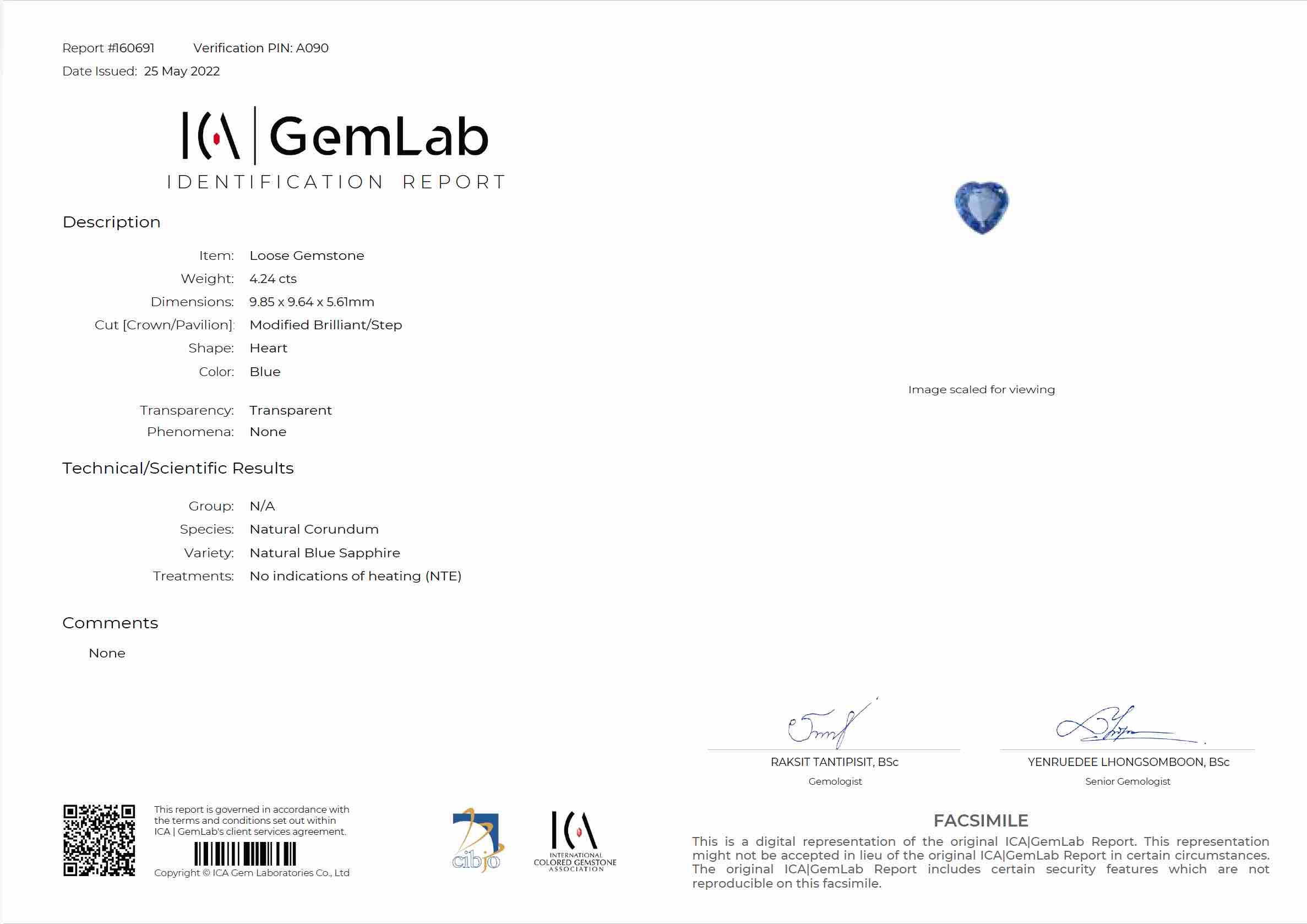 4.24 Ct. Blue Sapphire from Ceylon (Sri Lanka)