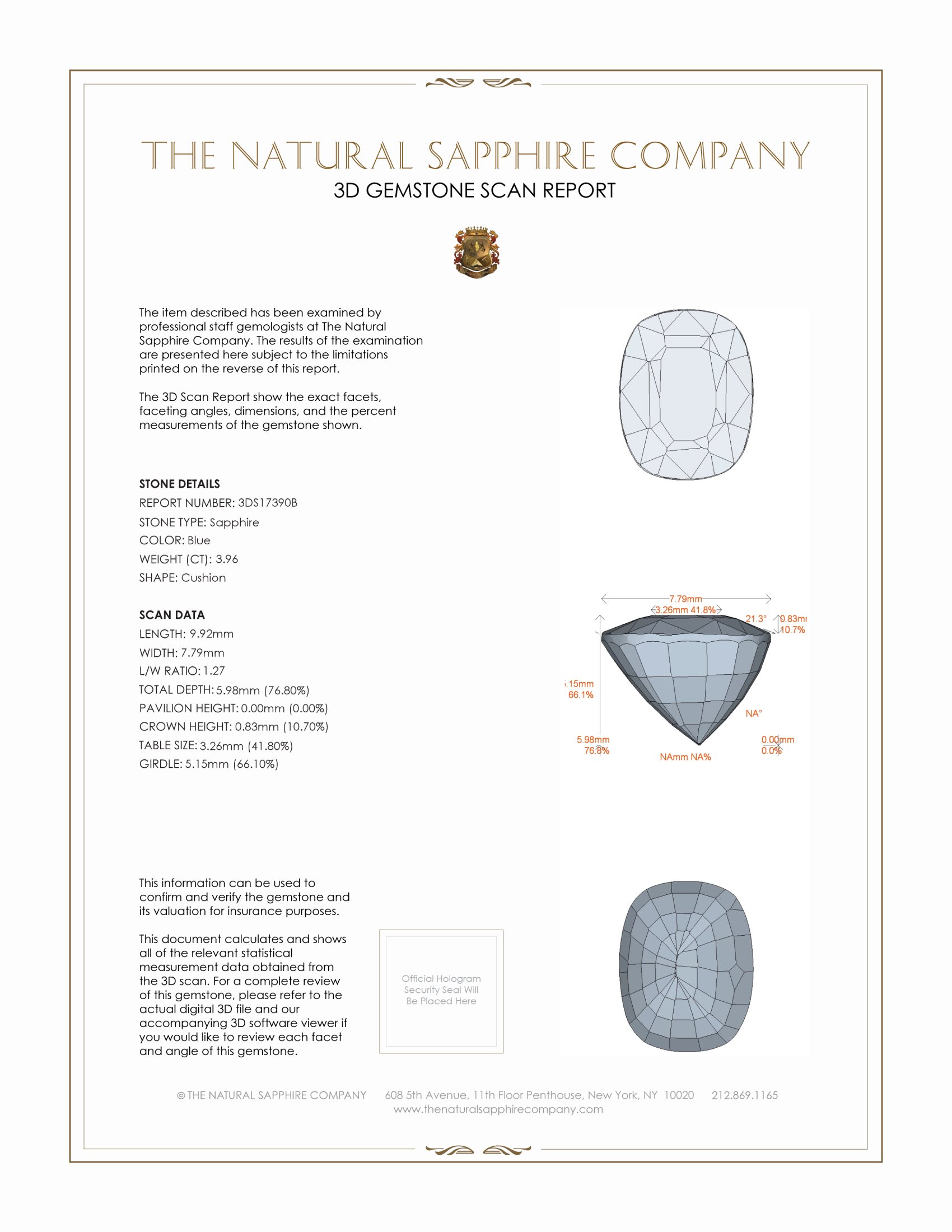 3.96 Ct. Blue Sapphire from Ceylon (Sri Lanka)