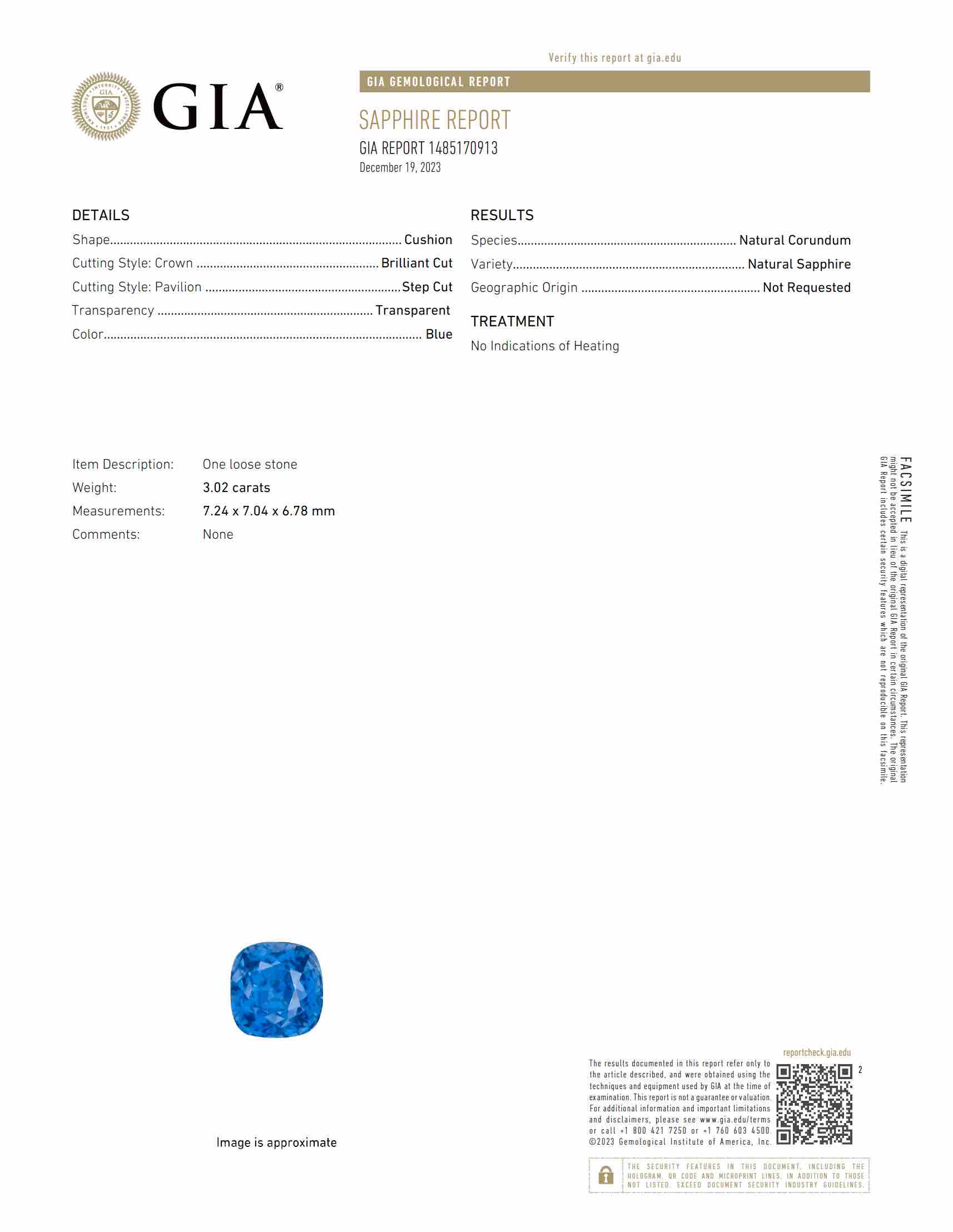 3.02 Ct. Blue Sapphire from Ceylon (Sri Lanka)