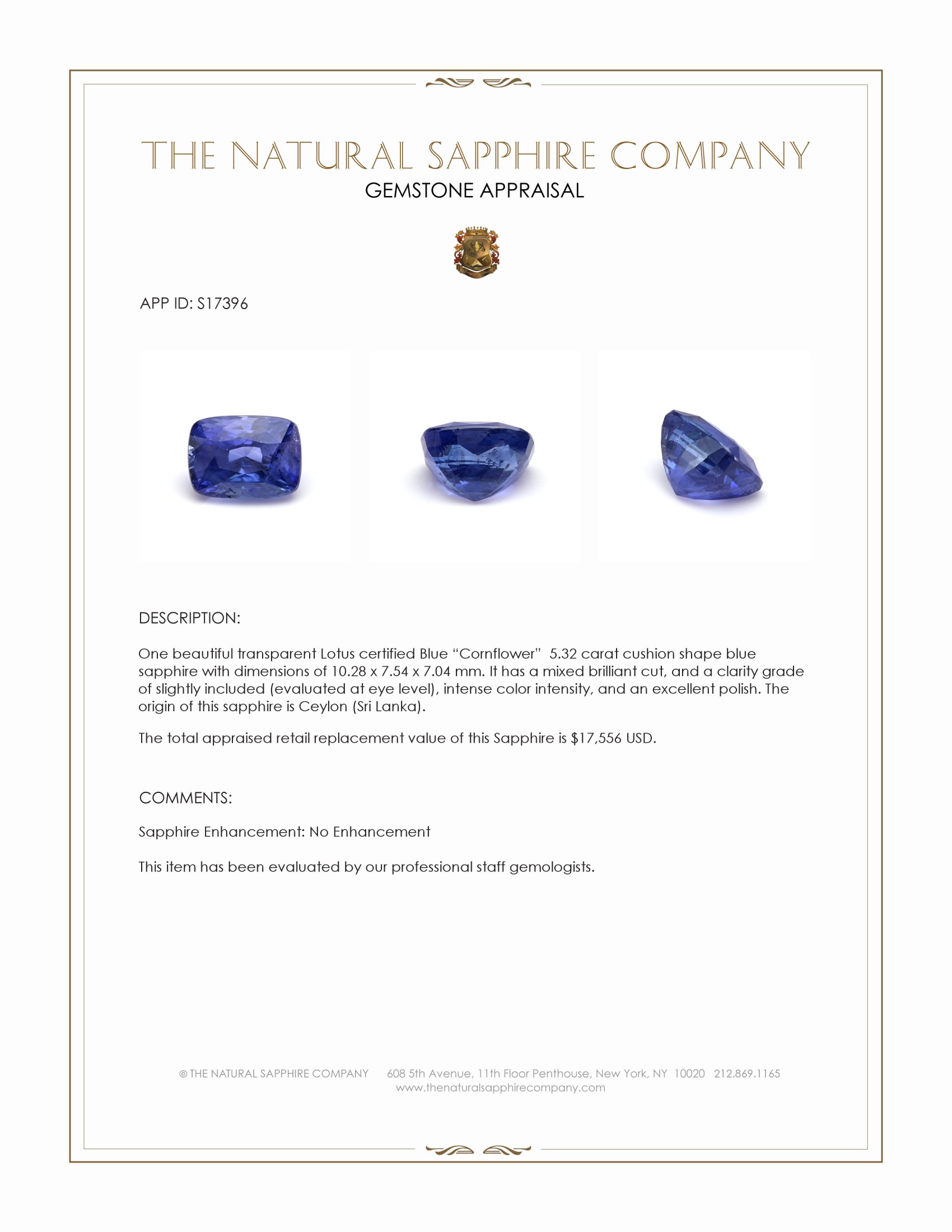 5.32 Ct. Blue Sapphire from Ceylon (Sri Lanka)