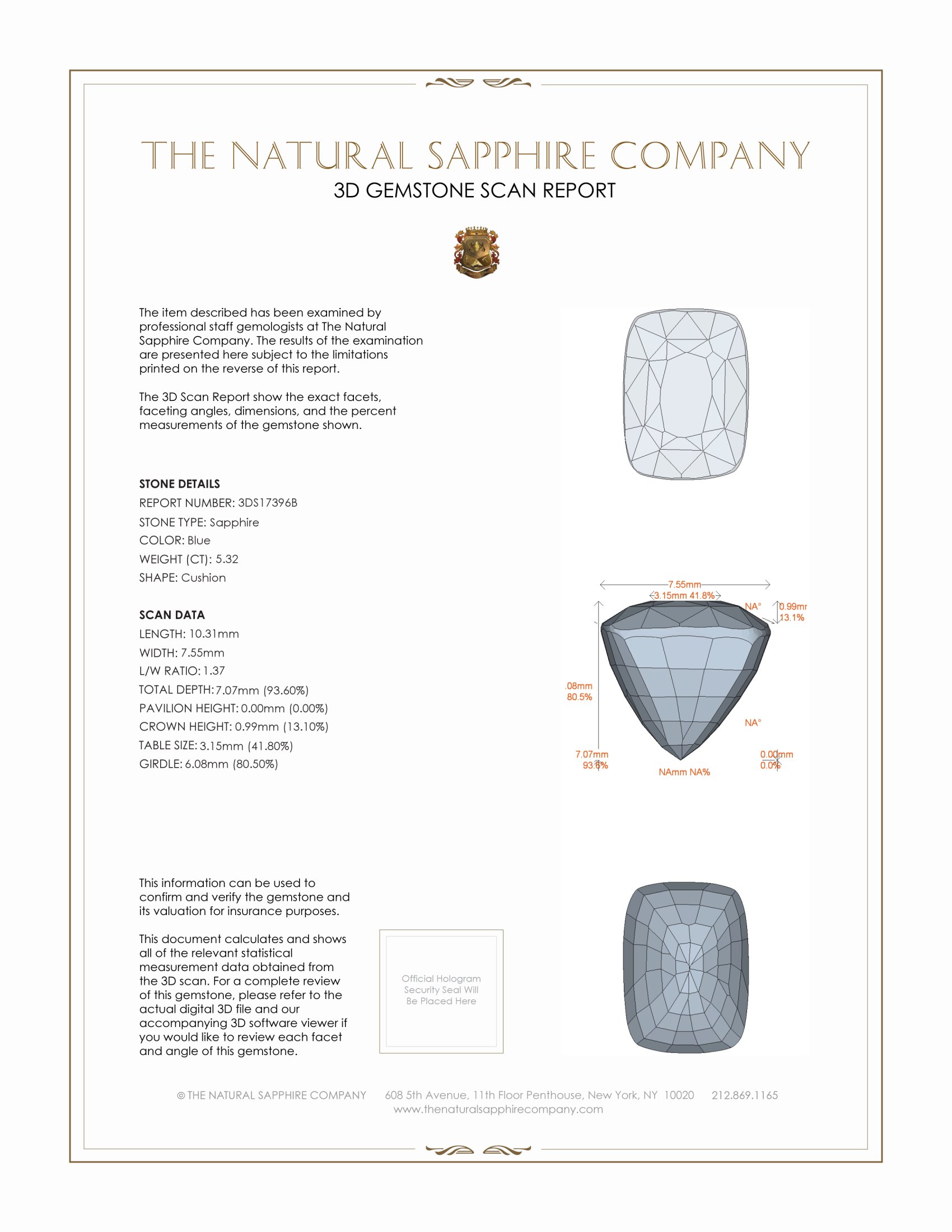 5.32 Ct. Blue Sapphire from Ceylon (Sri Lanka)