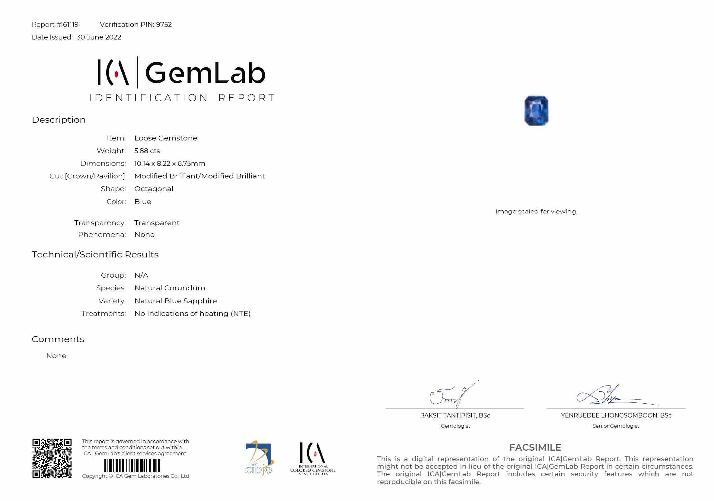 5.88 Ct. Blue Sapphire from Ceylon (Sri Lanka)