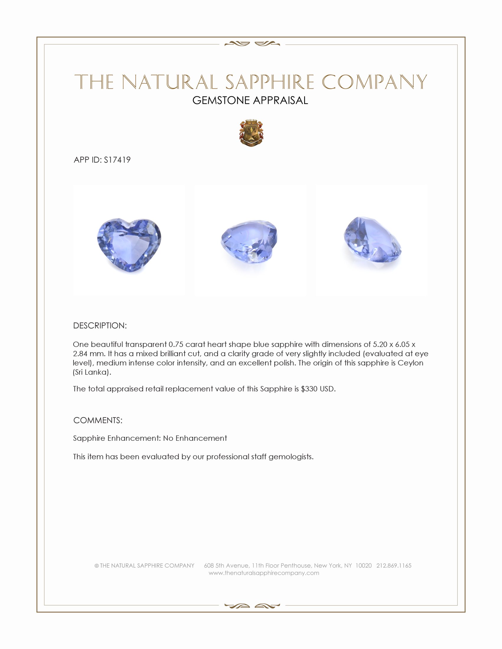 0.75 Ct. Blue Sapphire from Ceylon (Sri Lanka)