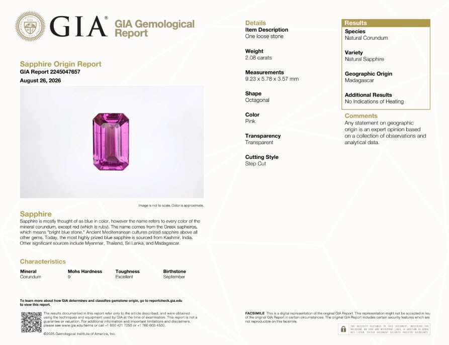 2.08 Ct. Pink Sapphire from Madagascar