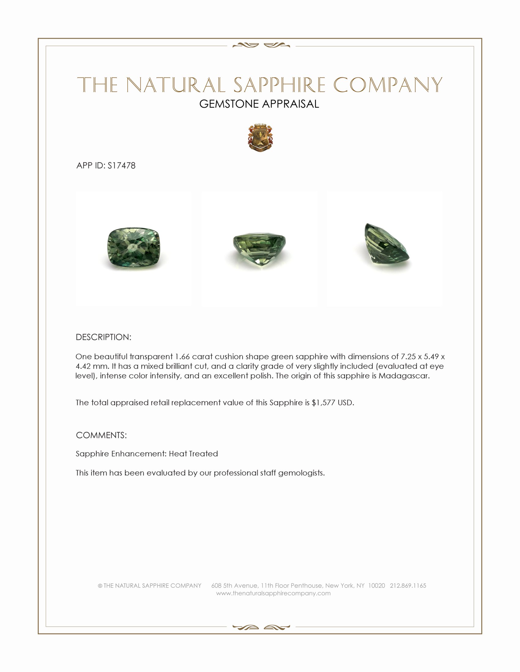 1.66 Ct. Green Sapphire from Madagascar