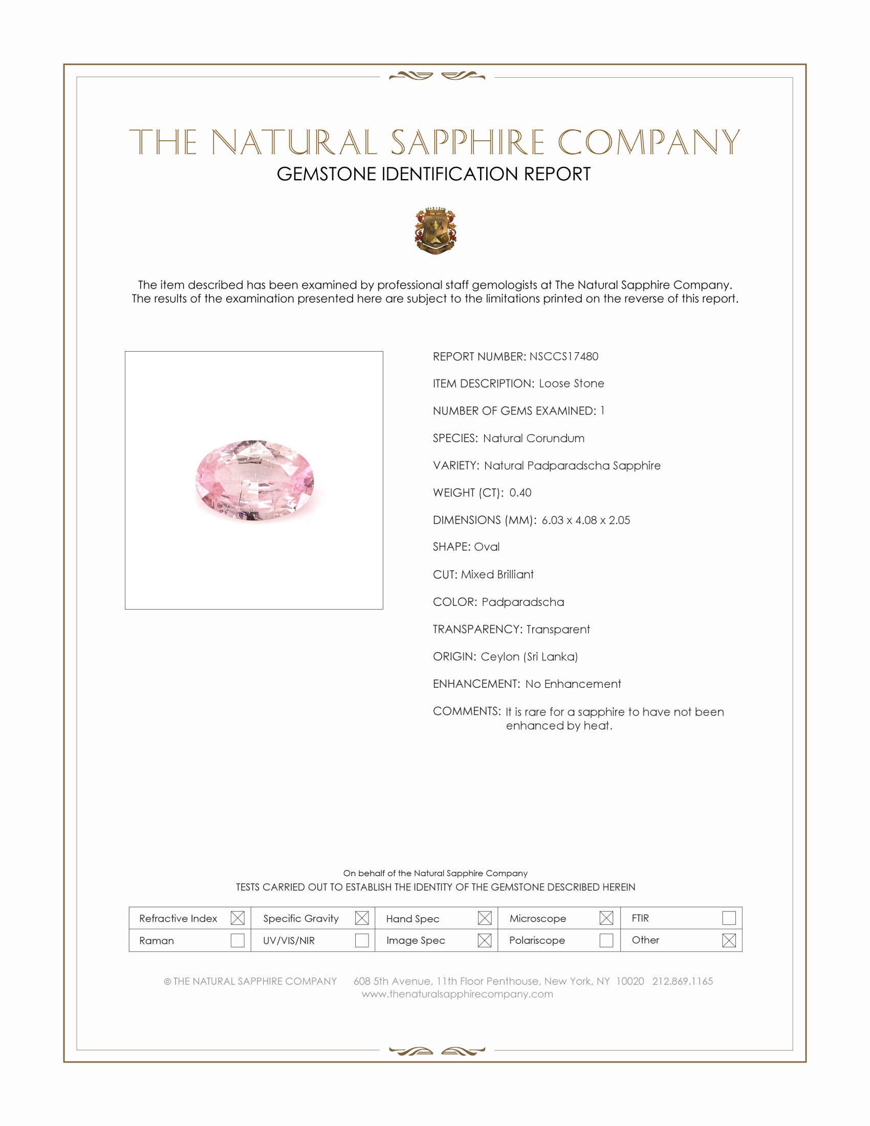 0.40 Ct. Padparadscha Sapphire from Ceylon (Sri Lanka)