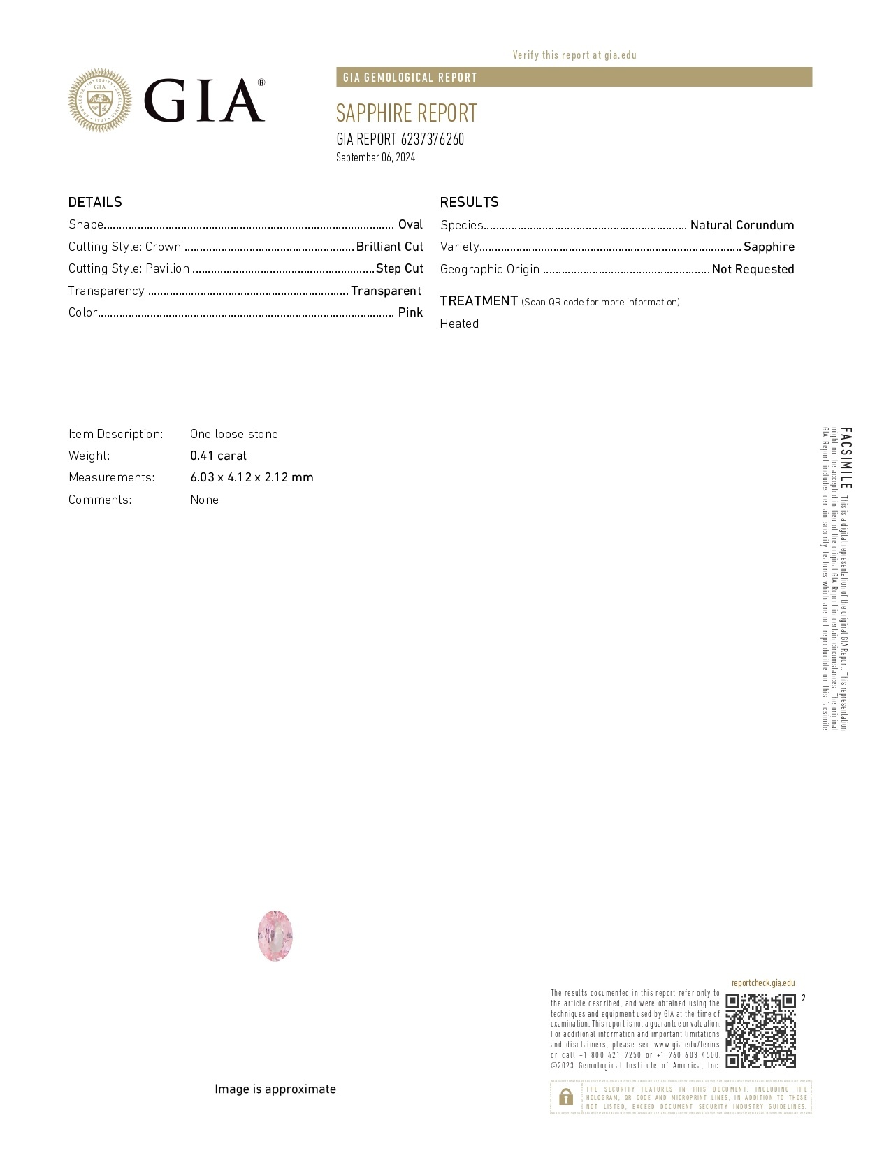 0.41 Ct. Pink Sapphire from Ceylon (Sri Lanka)