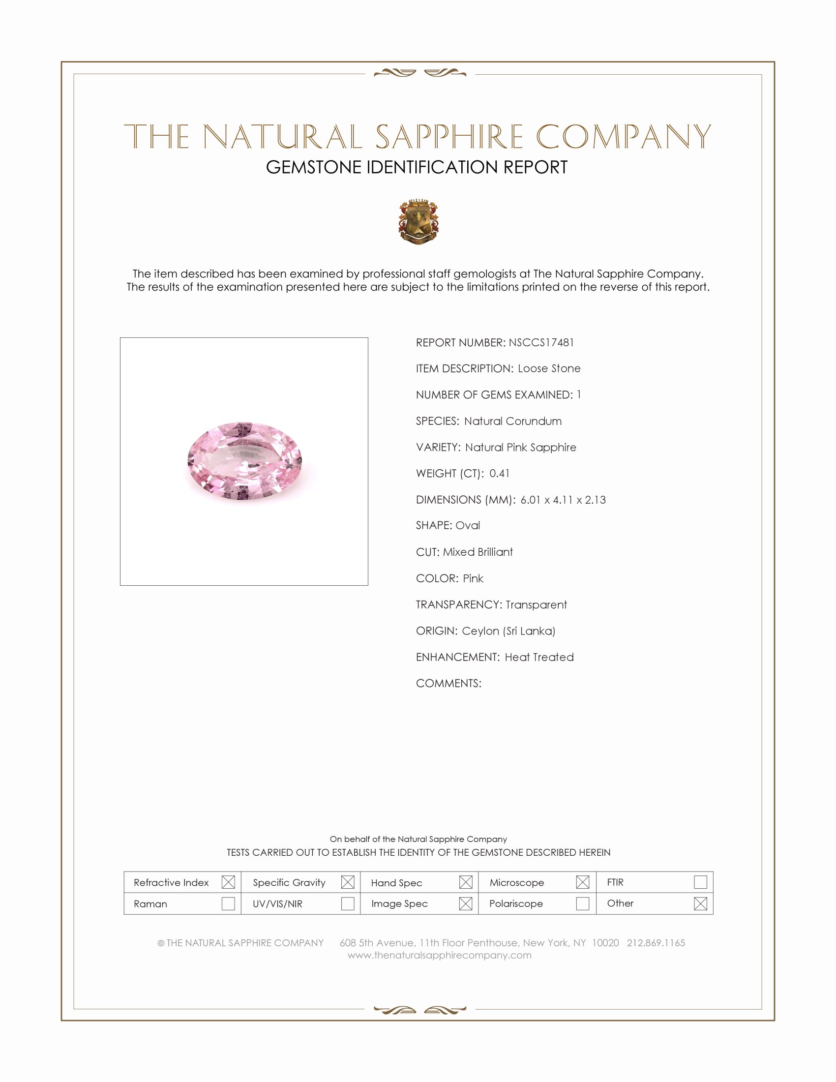 0.41 Ct. Pink Sapphire from Ceylon (Sri Lanka)