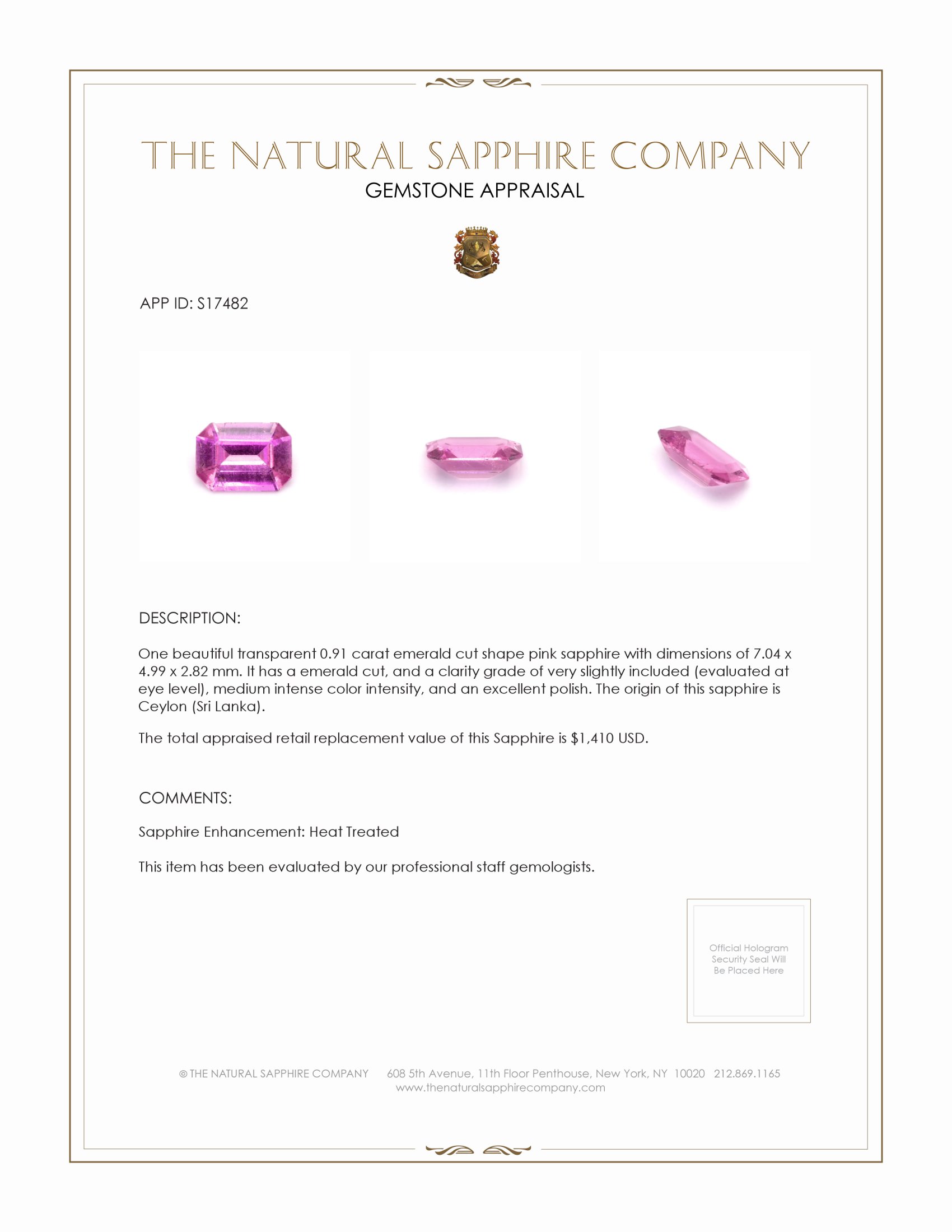 0.91 Ct. Pink Sapphire from Ceylon (Sri Lanka)