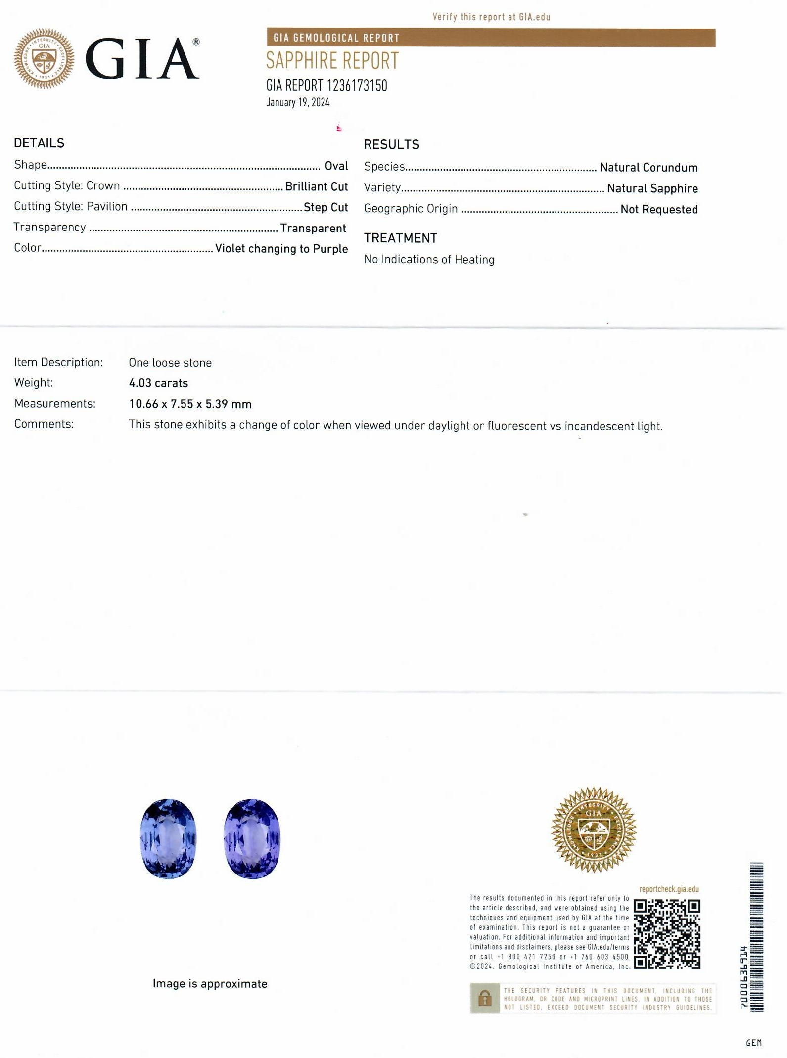 4.03 Ct. Color Change Sapphire from Ceylon (Sri Lanka)