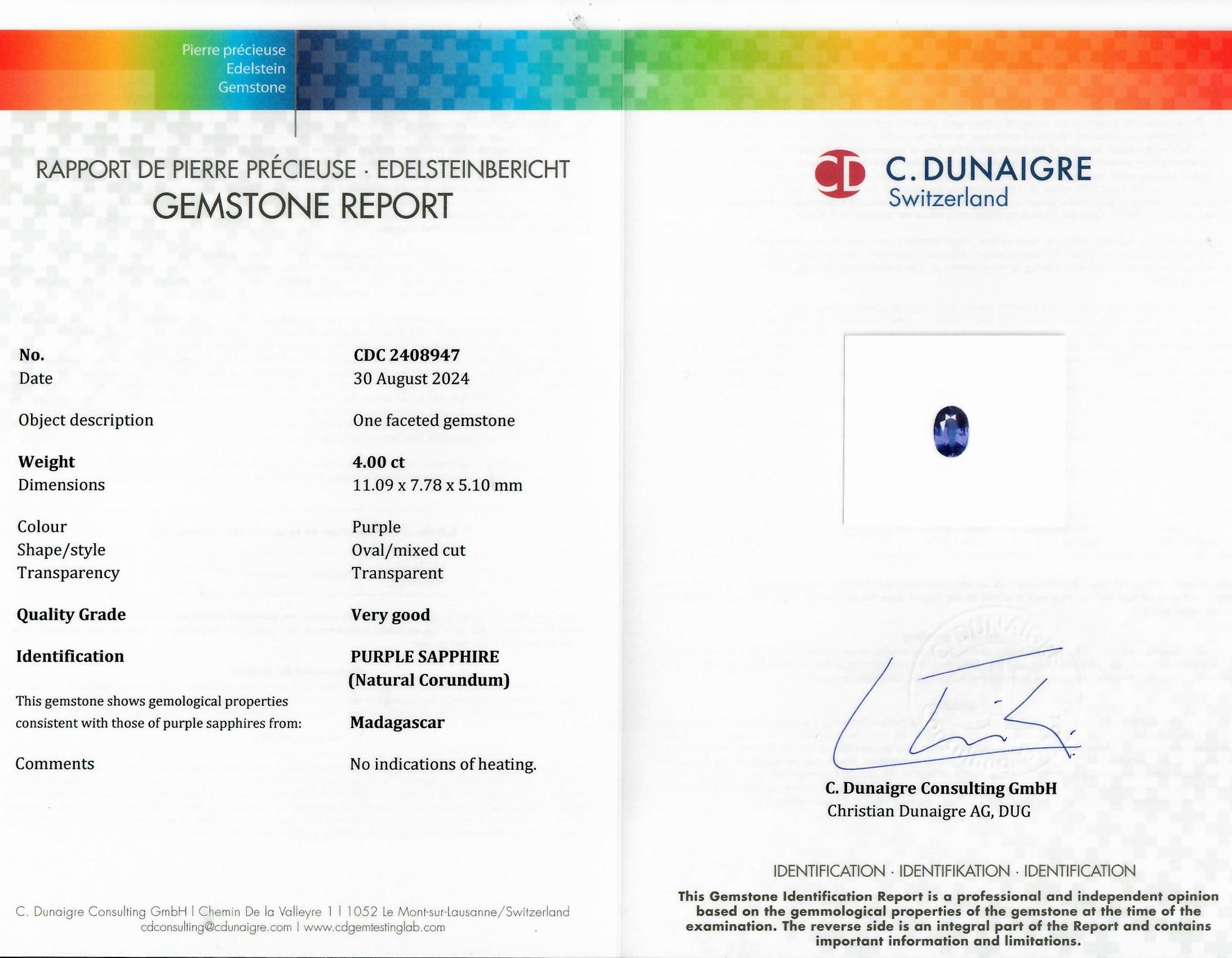 4.00 Ct. Purple Sapphire from Madagascar