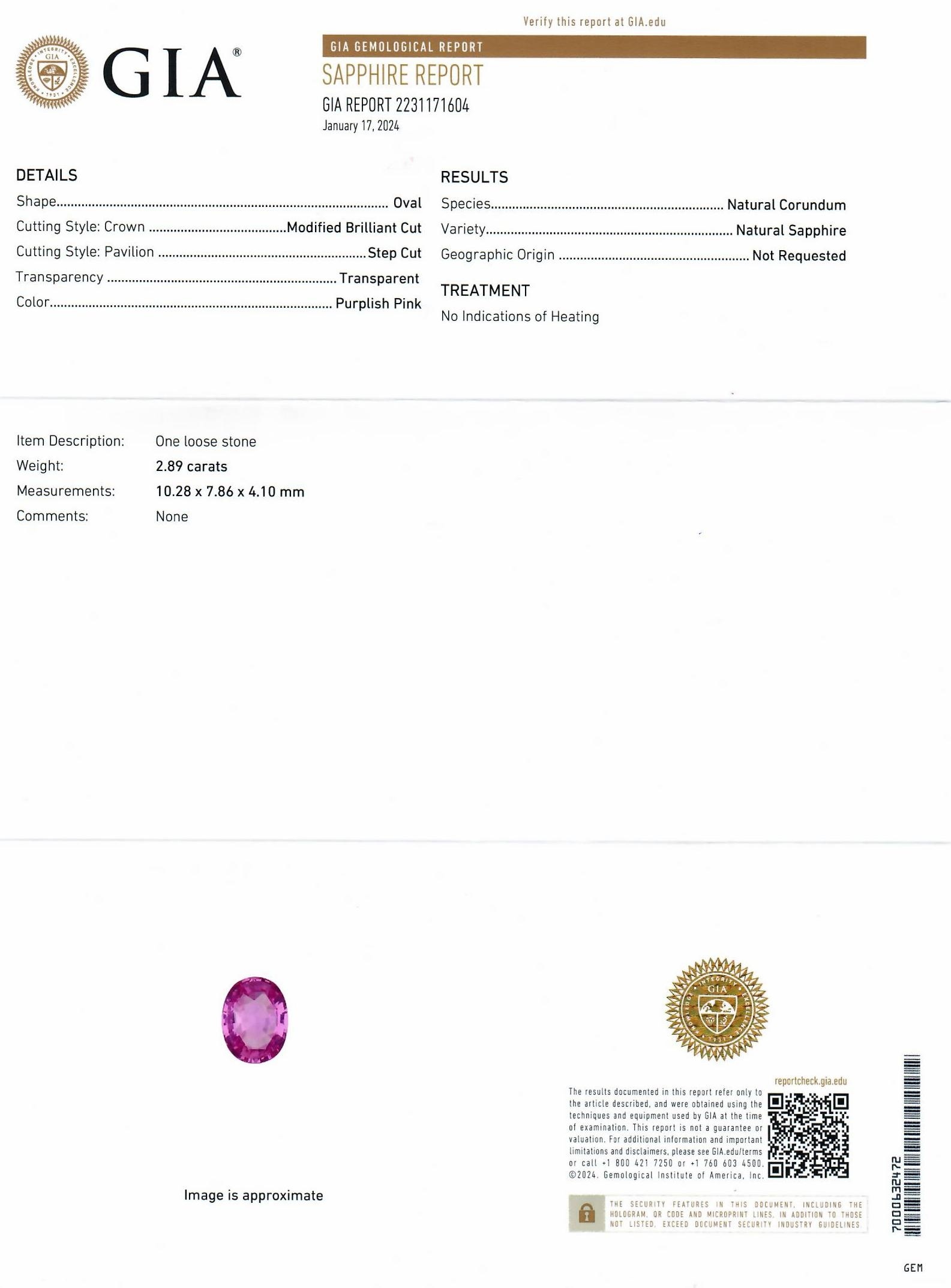 2.89 Ct. Purplish Pink Sapphire from Ceylon (Sri Lanka)