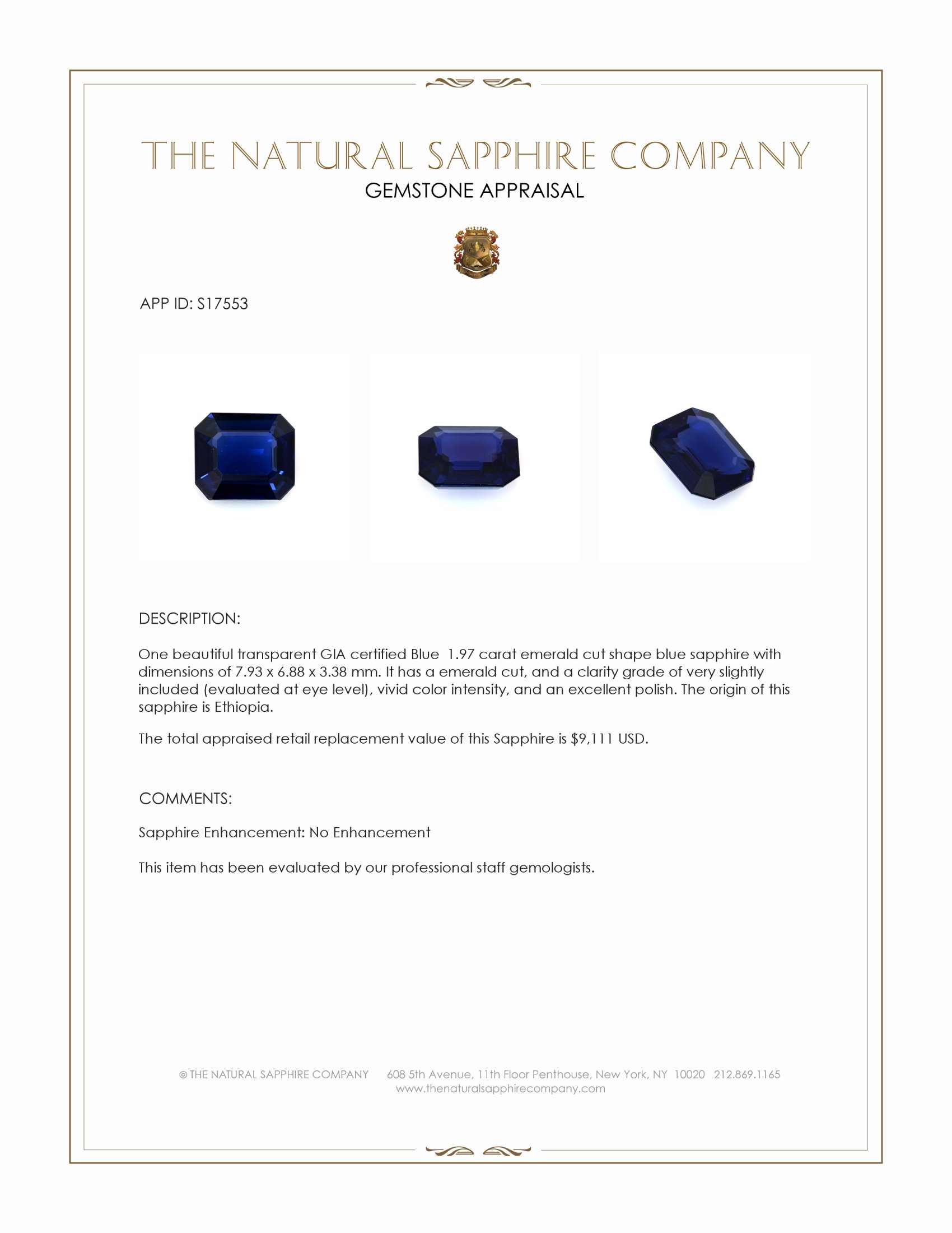1.97 Ct. Blue Sapphire from Ethiopia