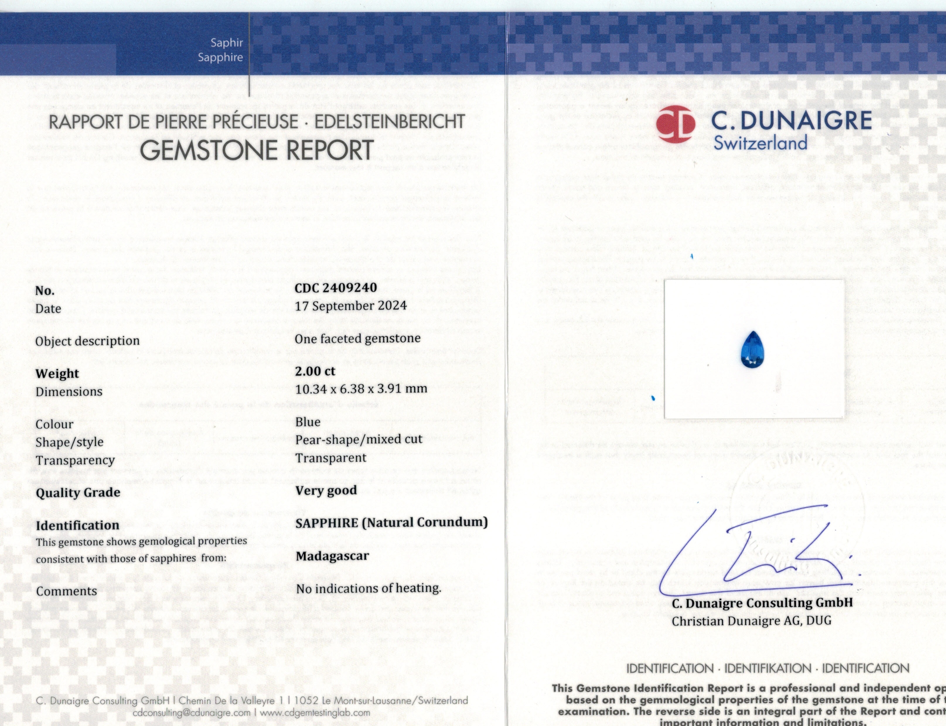 2.00 Ct. Blue Sapphire from Madagascar