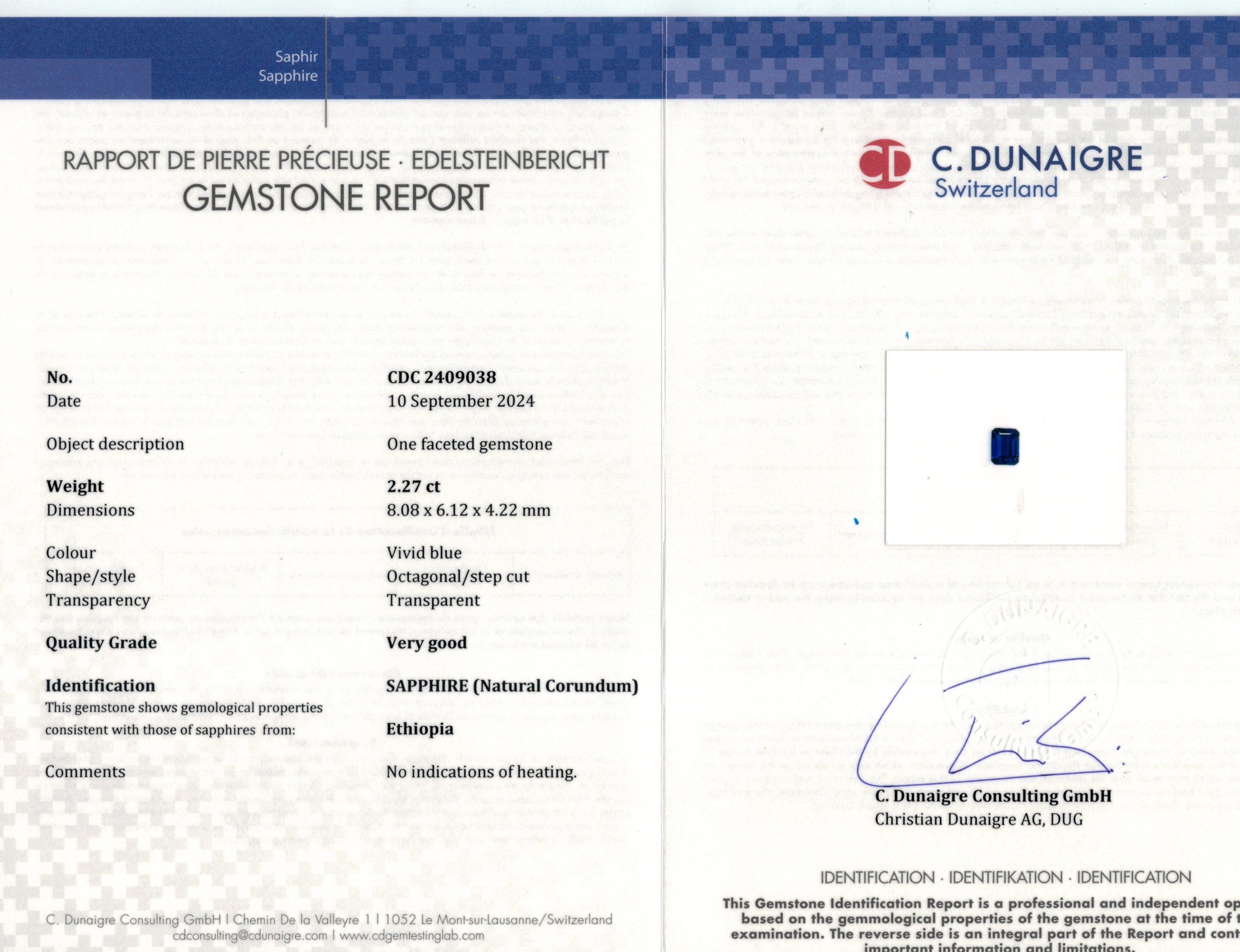 2.27 Ct. Blue Sapphire from Ethiopia