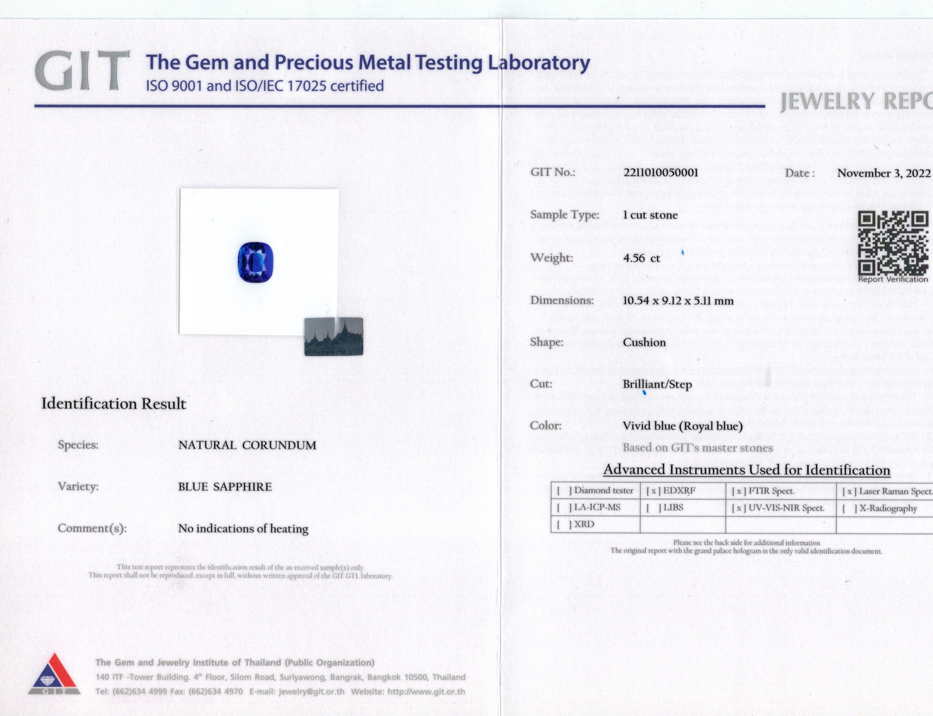 4.56 Ct. Blue Sapphire from Ceylon (Sri Lanka)