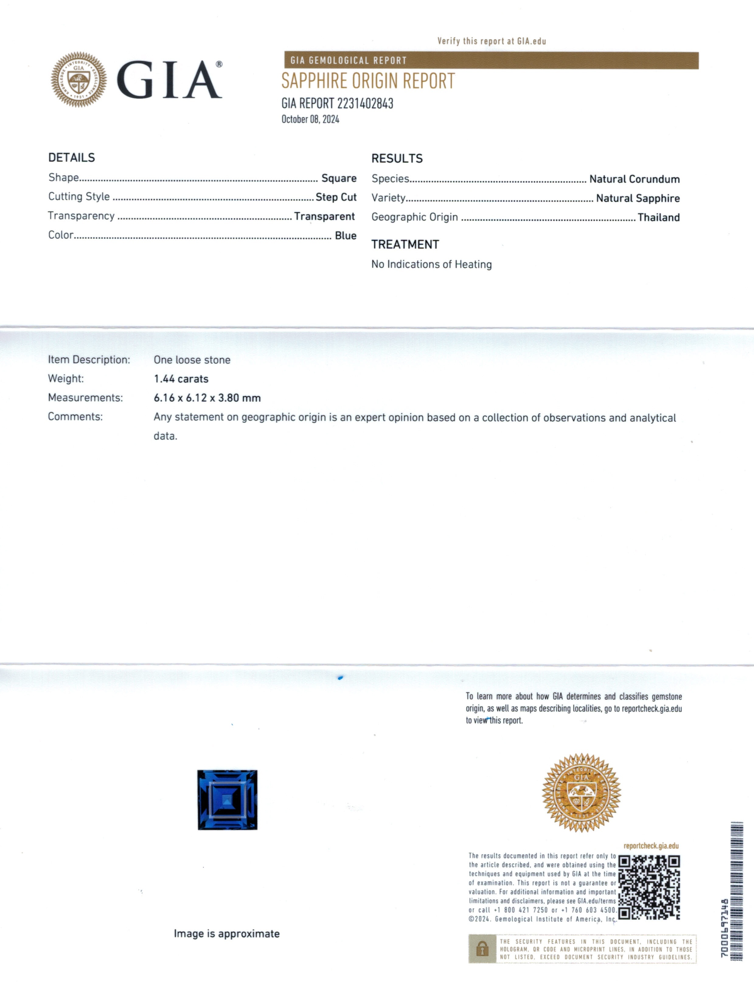 1.44 Ct. Blue Sapphire from Thailand