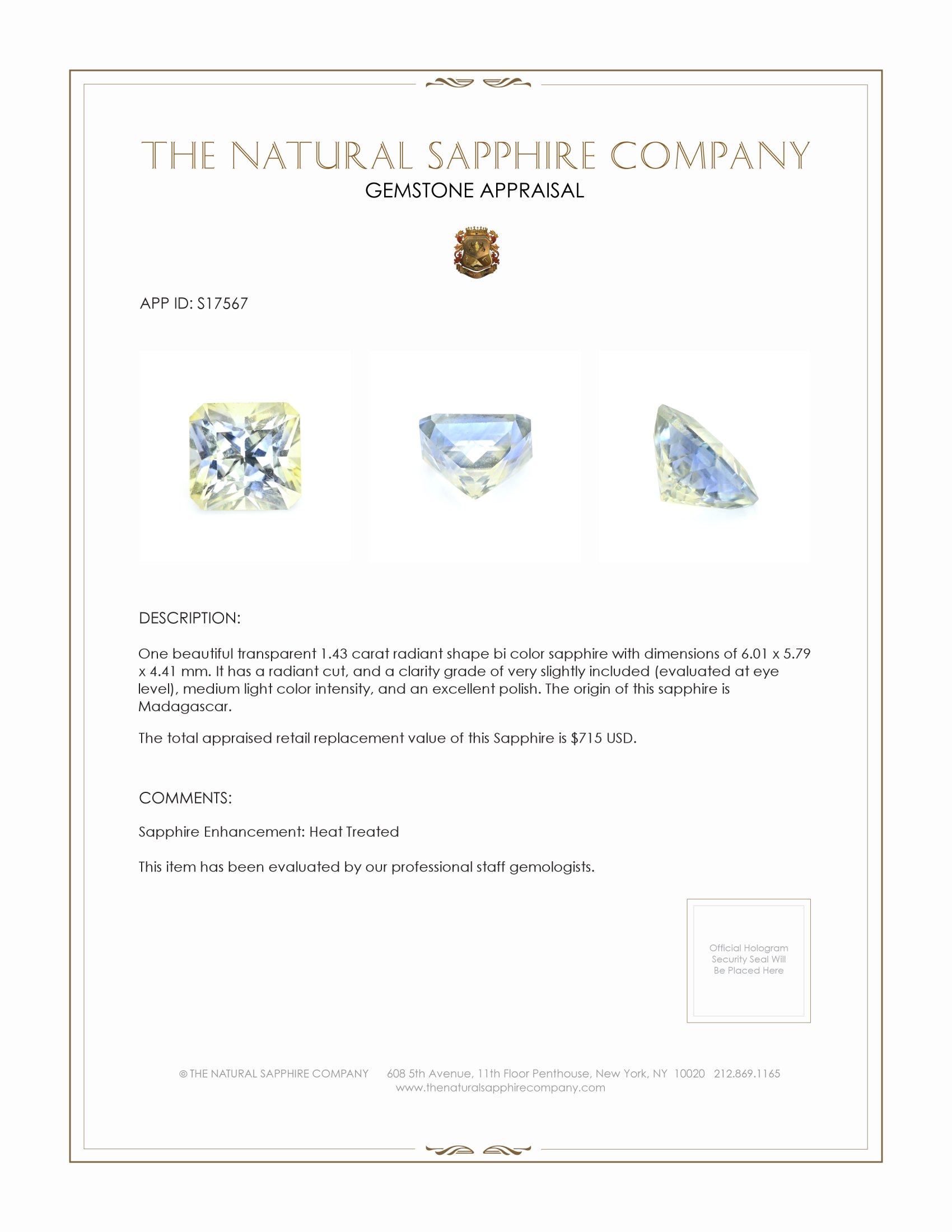 1.43 Ct. Bi Color / Parti Sapphire from Madagascar