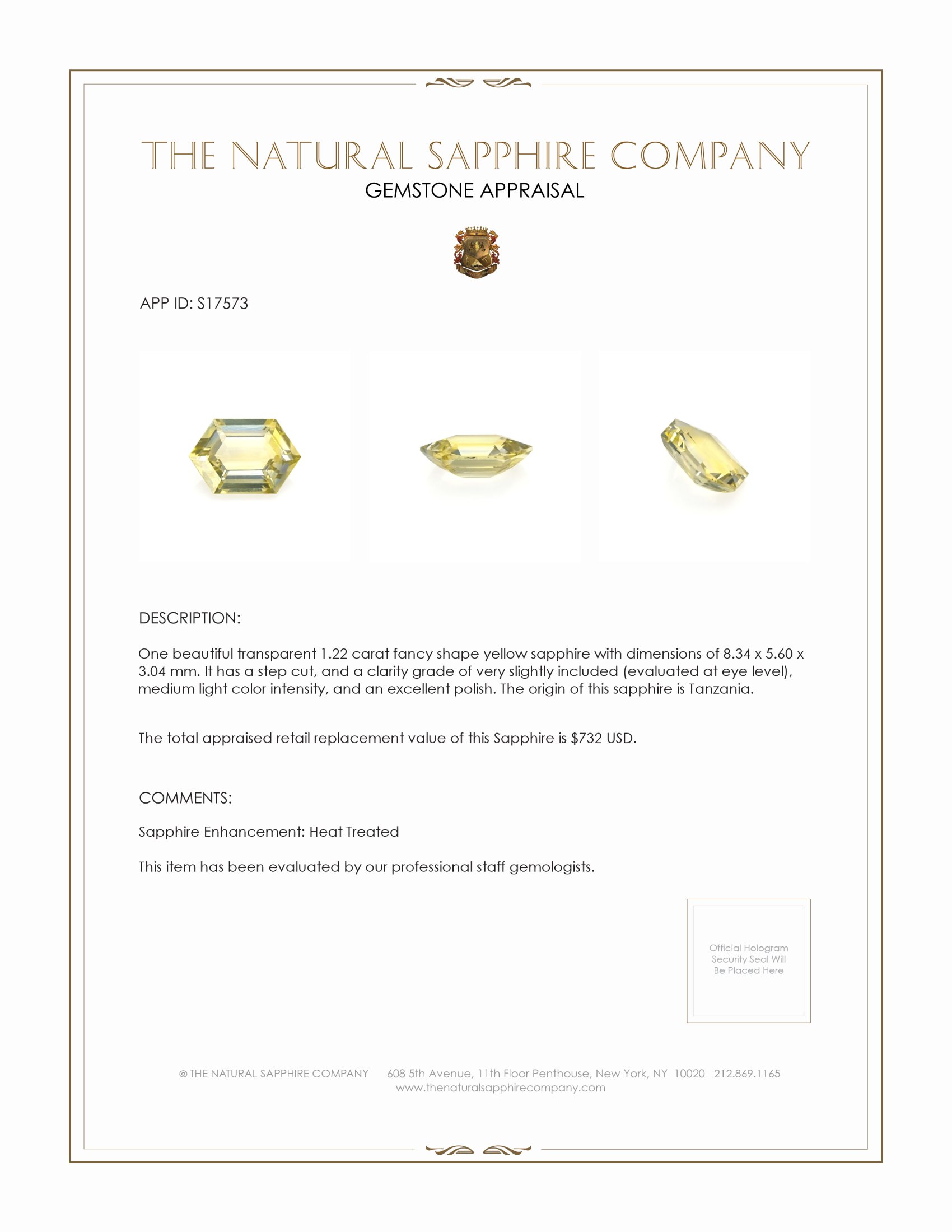 1.22 Ct. Yellow Sapphire from Tanzania