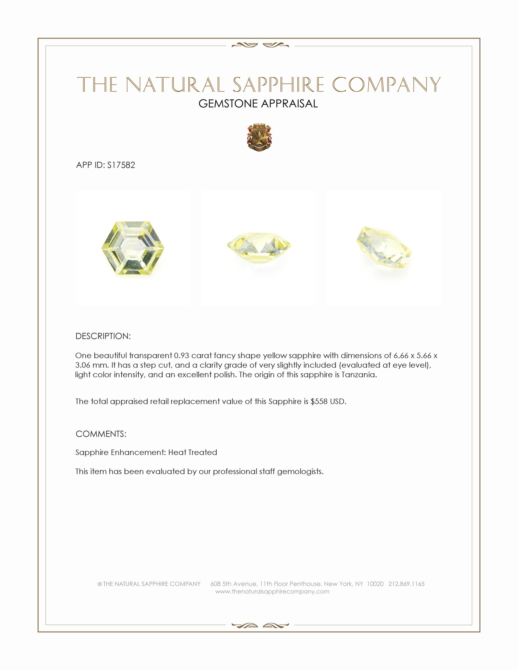 0.93 Ct. Yellow Sapphire from Tanzania