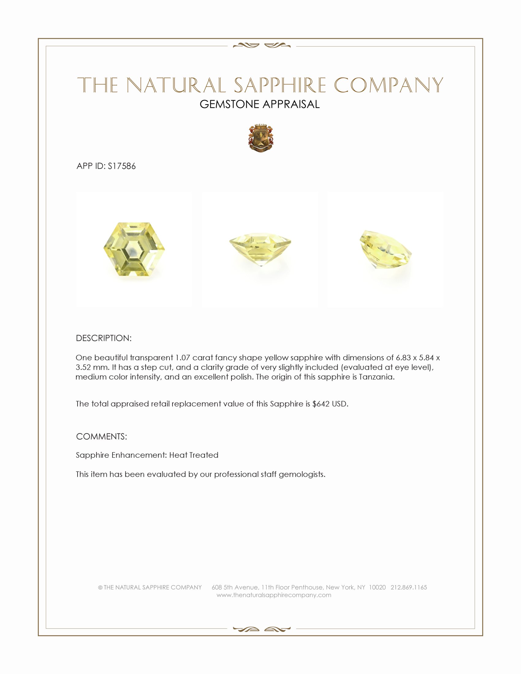 1.07 Ct. Yellow Sapphire from Tanzania