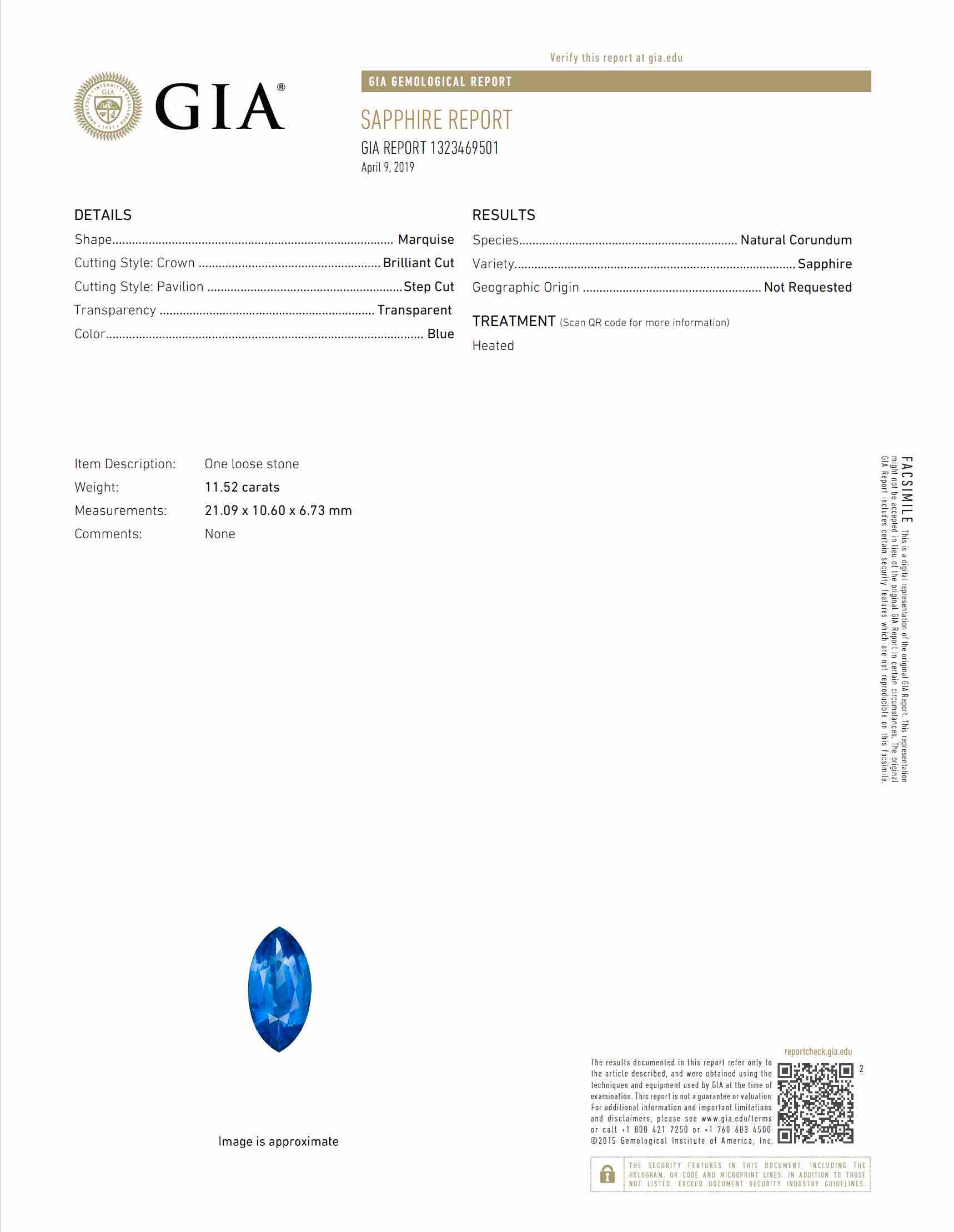 11.52 Ct. Blue Sapphire from Ceylon (Sri Lanka)